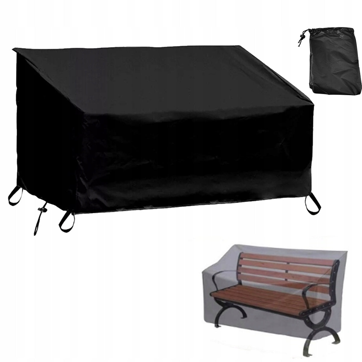 Garden Bench Cover Waterproof 134x66x89cm, Strong Black Material