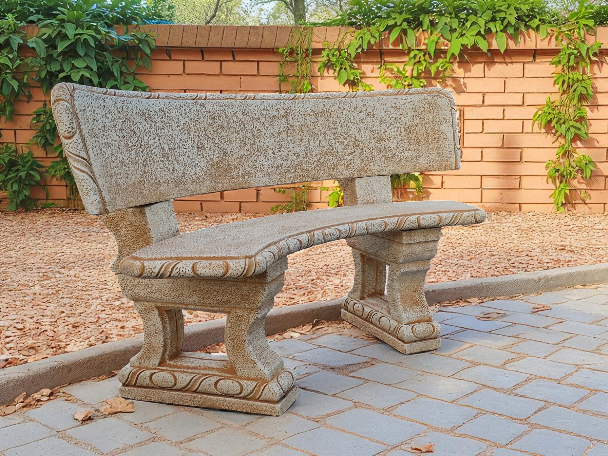 Garden Bench Spanish Arch with Backrest Cement Conglomerate Figure