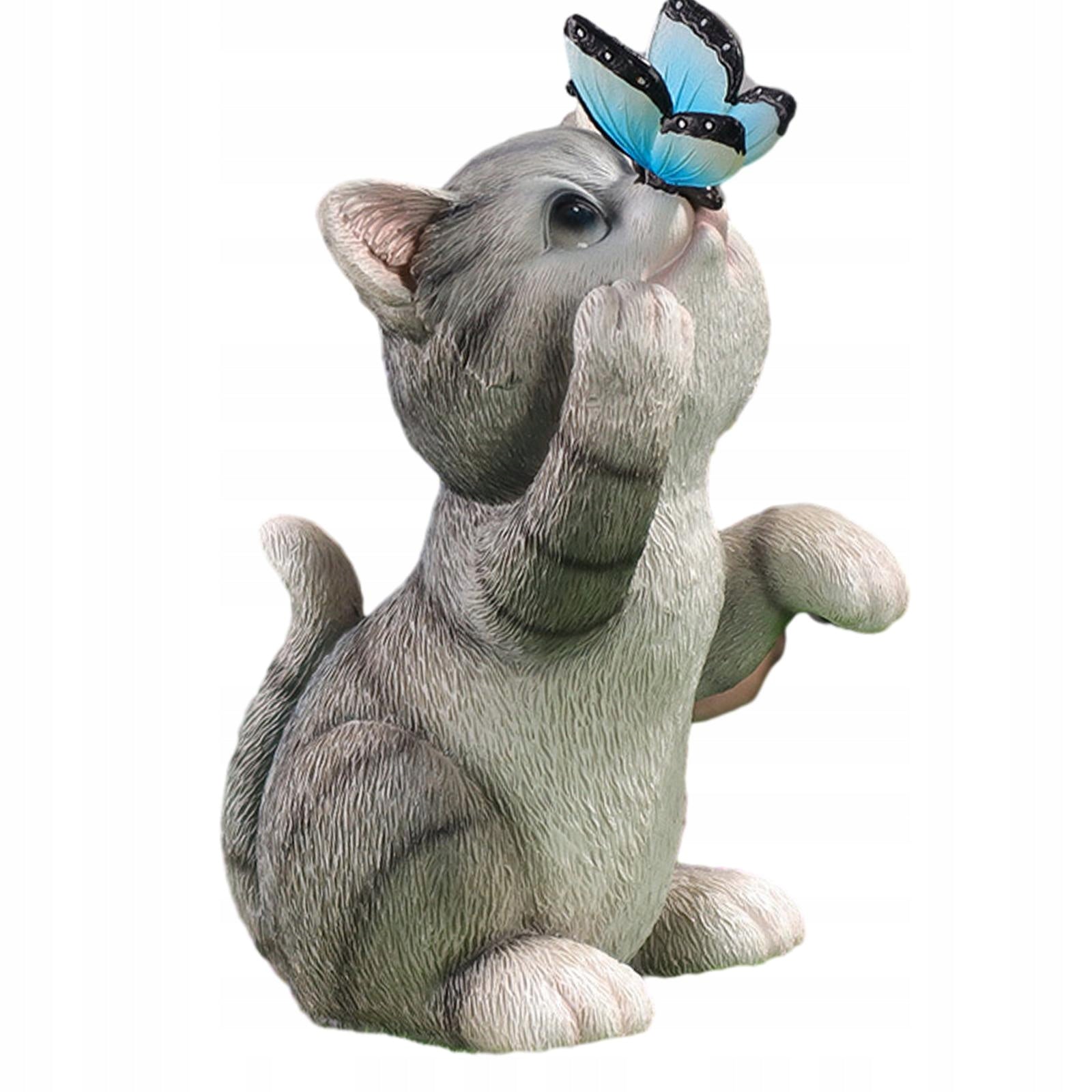 Garden Cat Statue Butterfly Solar Light Figurine for Fairy Garden Gray Manufacturer Kgedon