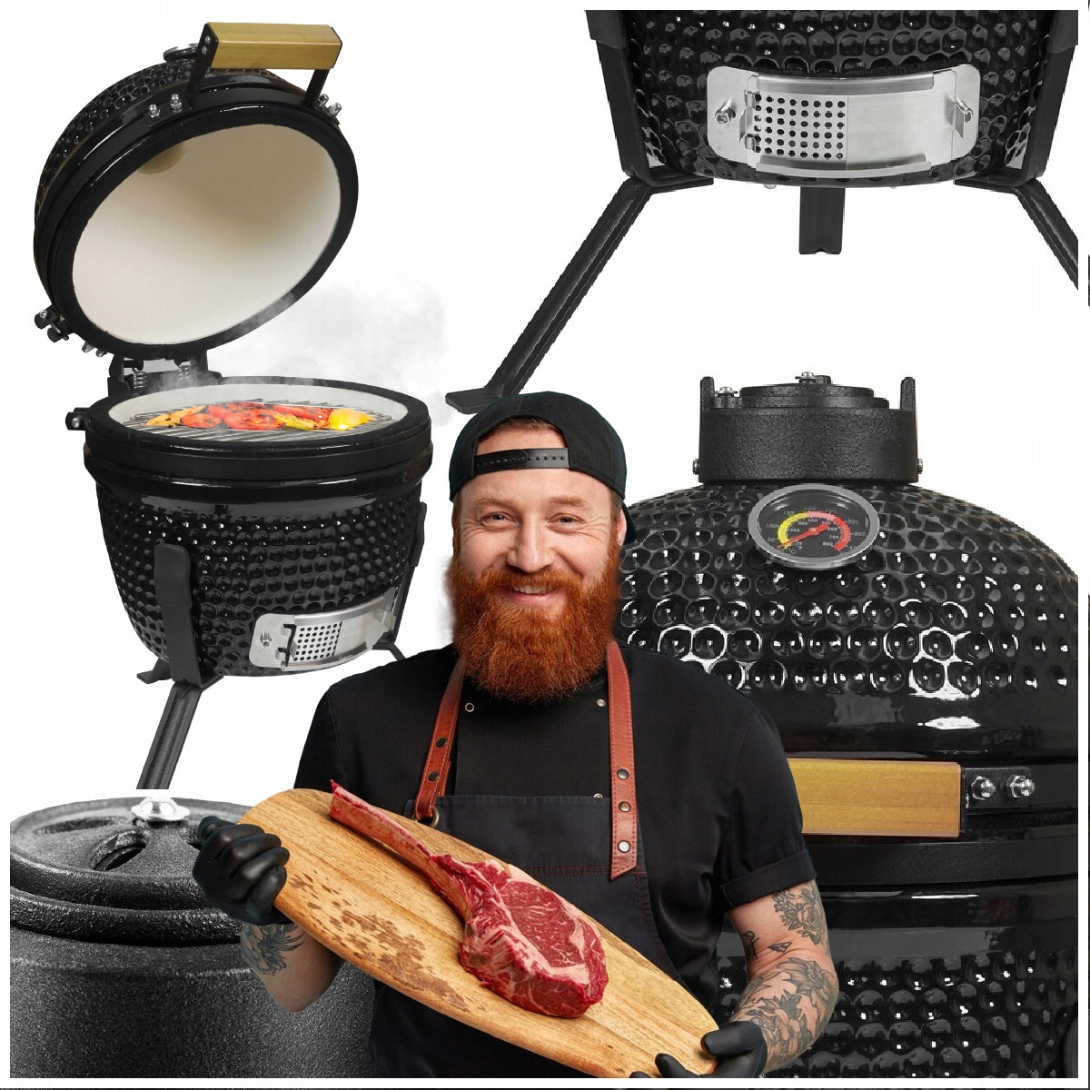 Garden Ceramic Charcoal Grill Stainless Steel 13" Portable with Lid