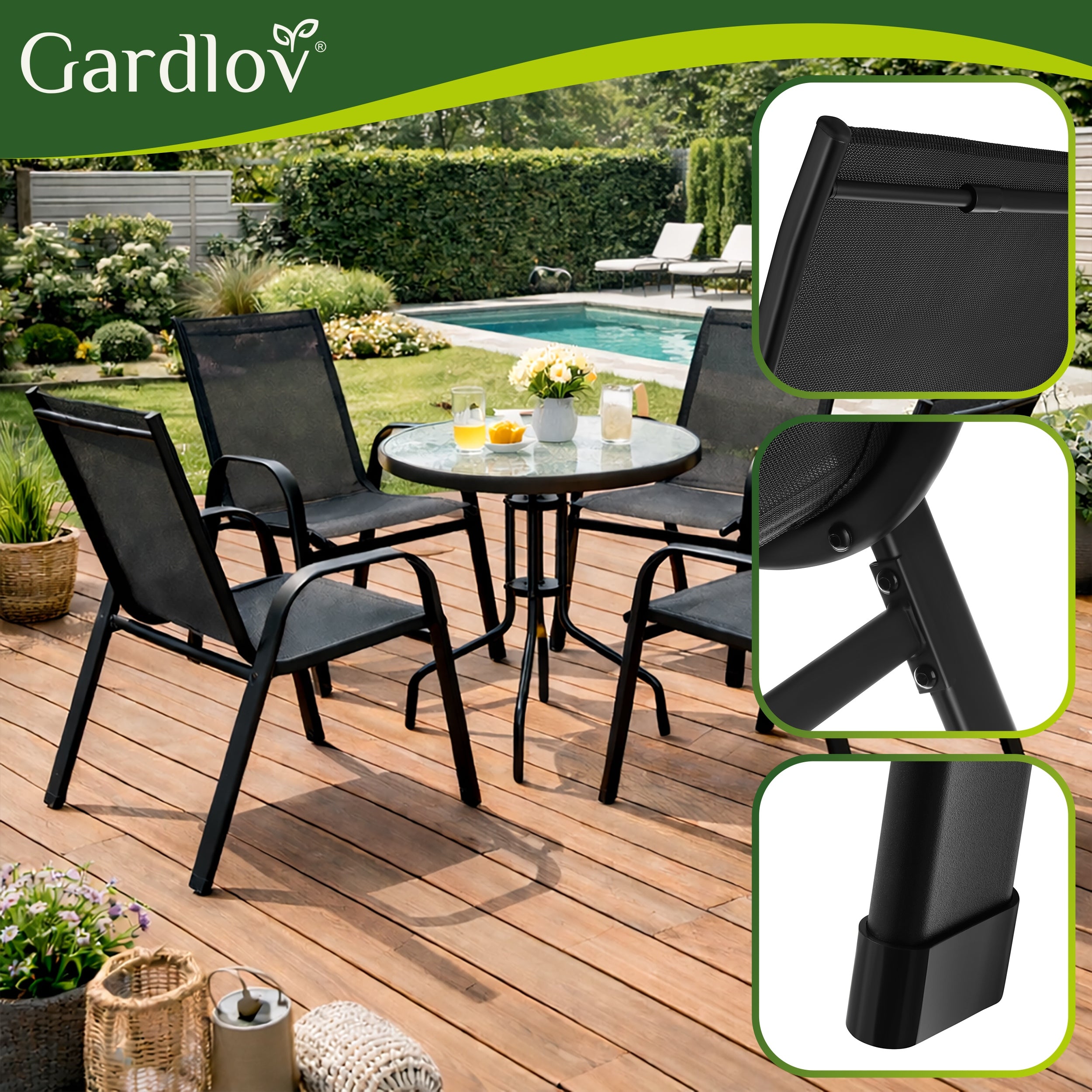 Garden Chairs Set for Terrace Balcony Garden 4 x Metal Chair 150kg Packaging status original