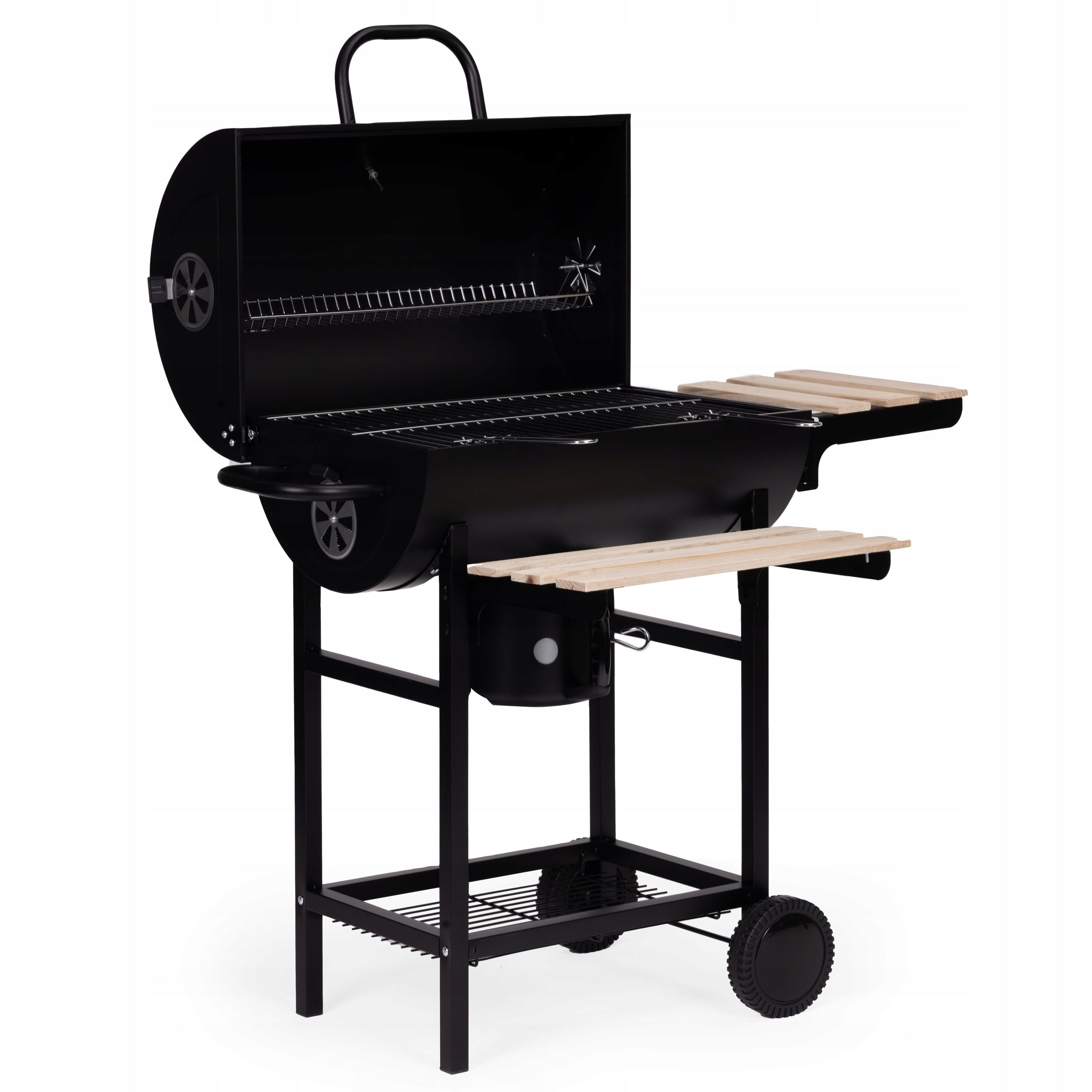 Garden Charcoal Grill with Cover Thermometer Ashtray Wooden Shelf Grill height 94.5 cm