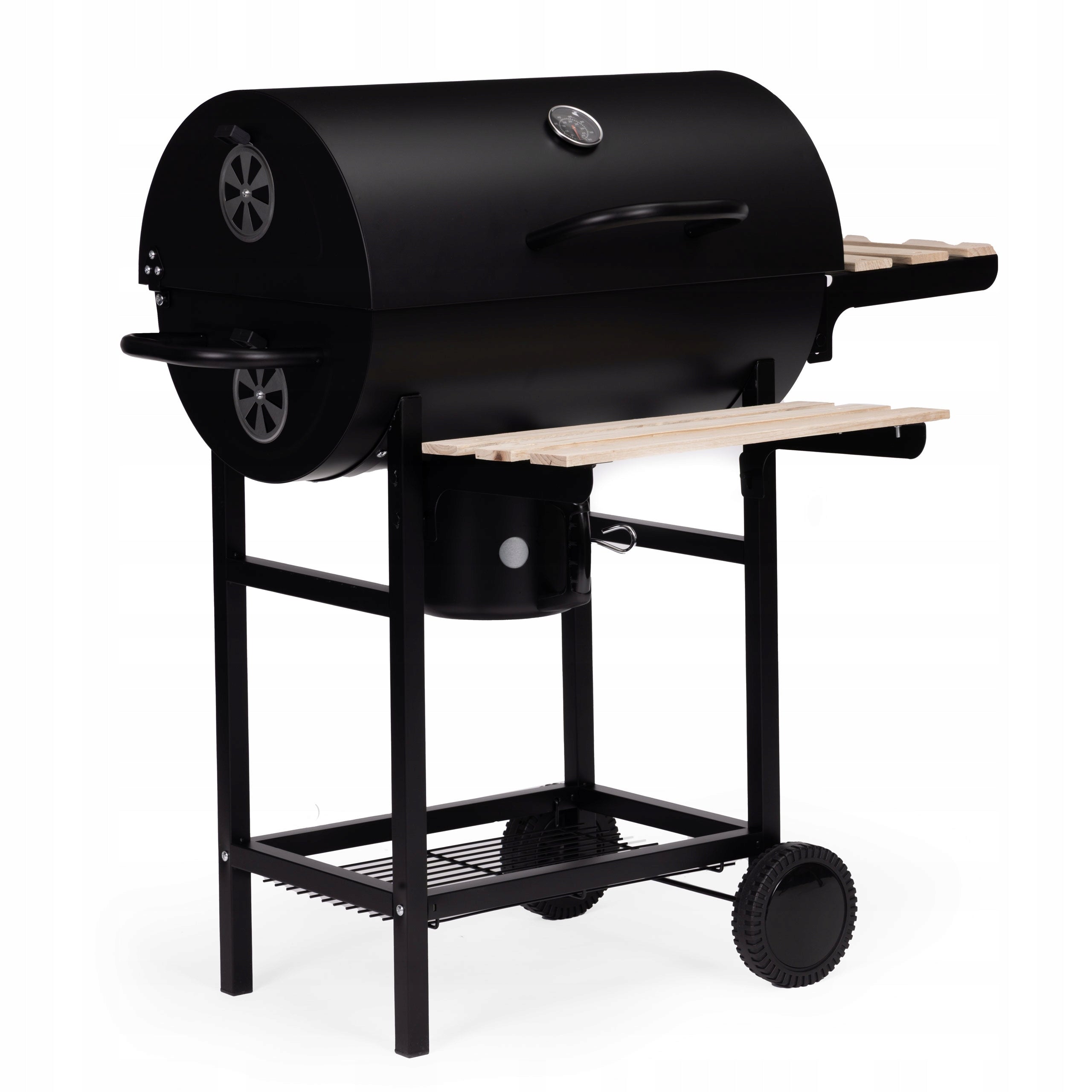 Garden Charcoal Grill with Cover Thermometer Ashtray Wooden Shelf Grill width 102 cm