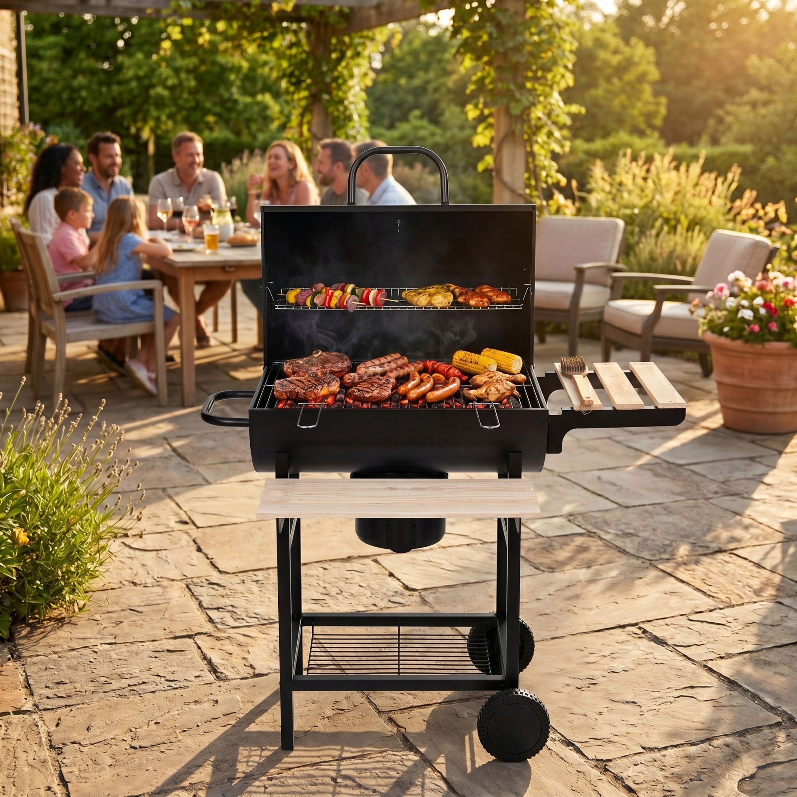 Garden Charcoal Grill with Cover Thermometer Ashtray Wooden Shelf Manufacturer code RIL-SK27A
