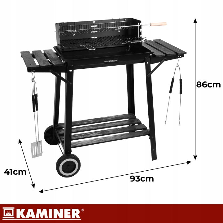 Garden Charcoal Grill with Cover and Corner Portable Stable Grating Shelves Grill depth 50 cm
