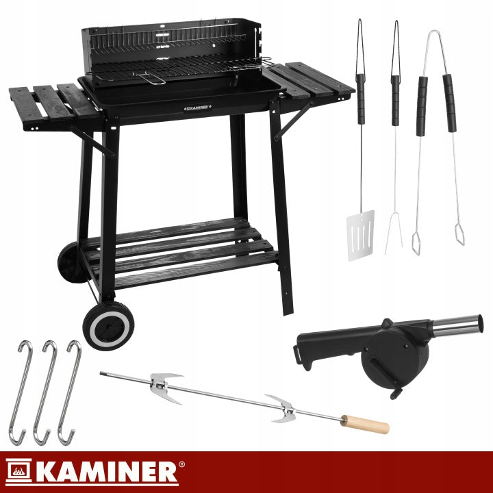 Garden Charcoal Grill with Cover and Corner Portable Stable Grating Shelves Grill width 71 cm