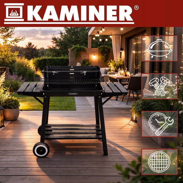 Garden Charcoal Grill with Cover and Corner Portable Stable Grating Shelves Manufacturer Lund