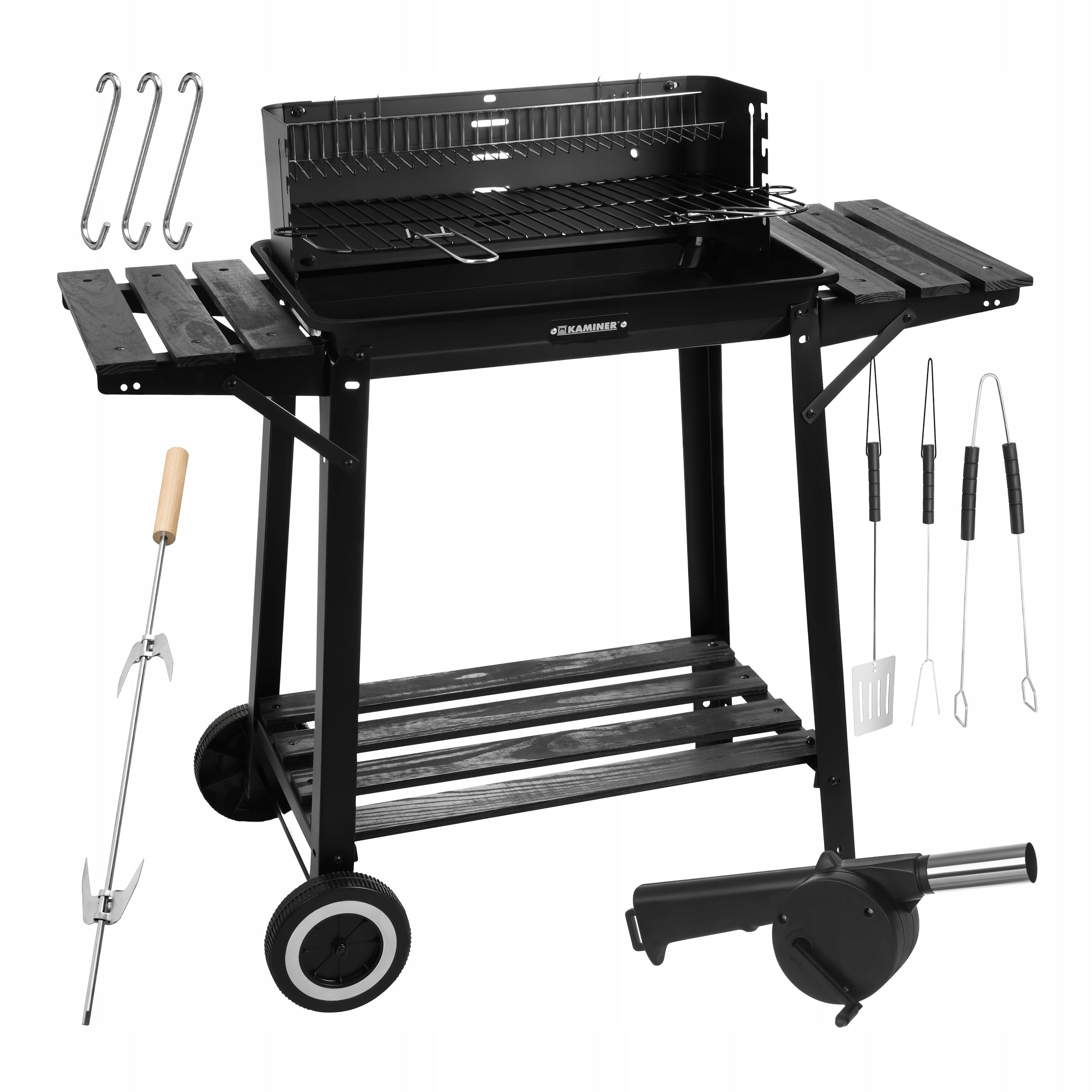 Garden Charcoal Grill with Cover and Corner Portable Stable Grating Shelves