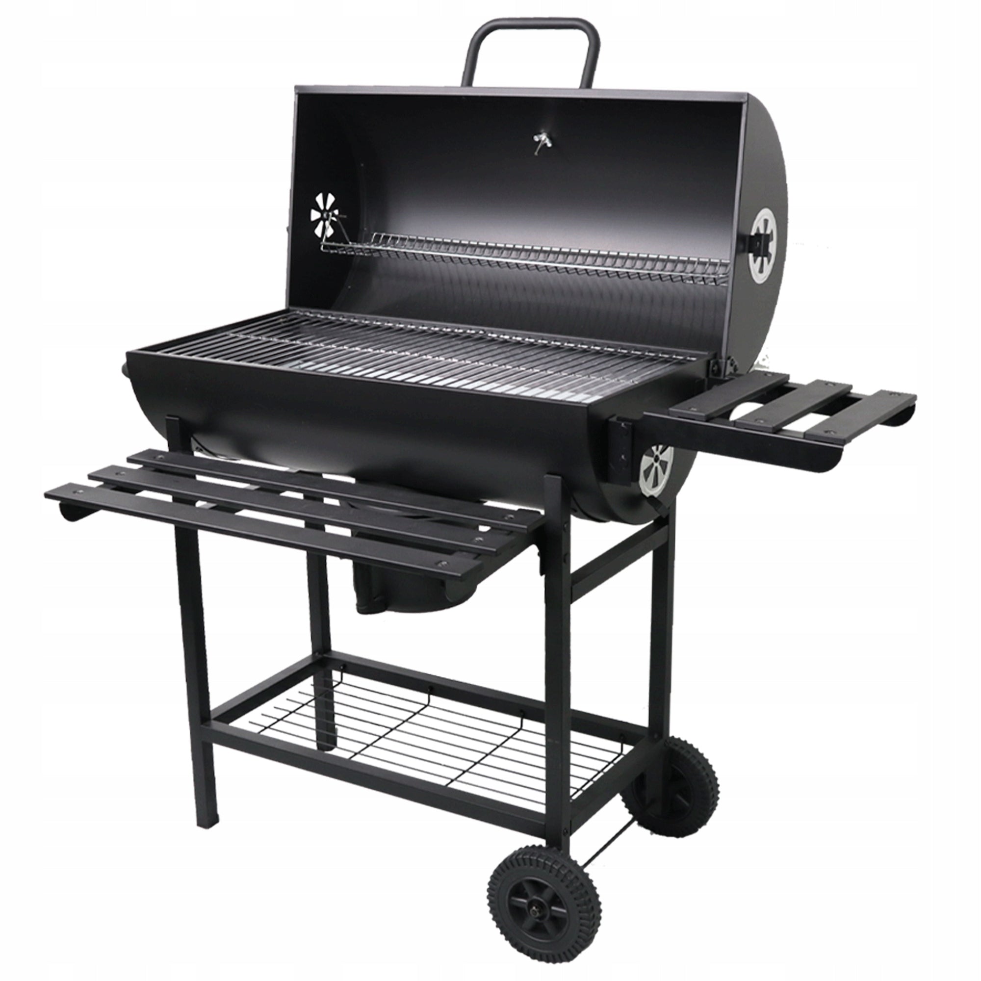 Garden Charcoal Grill with LID Large Barrel Ashtray Thermometer Shelves Grill width 114.5 cm