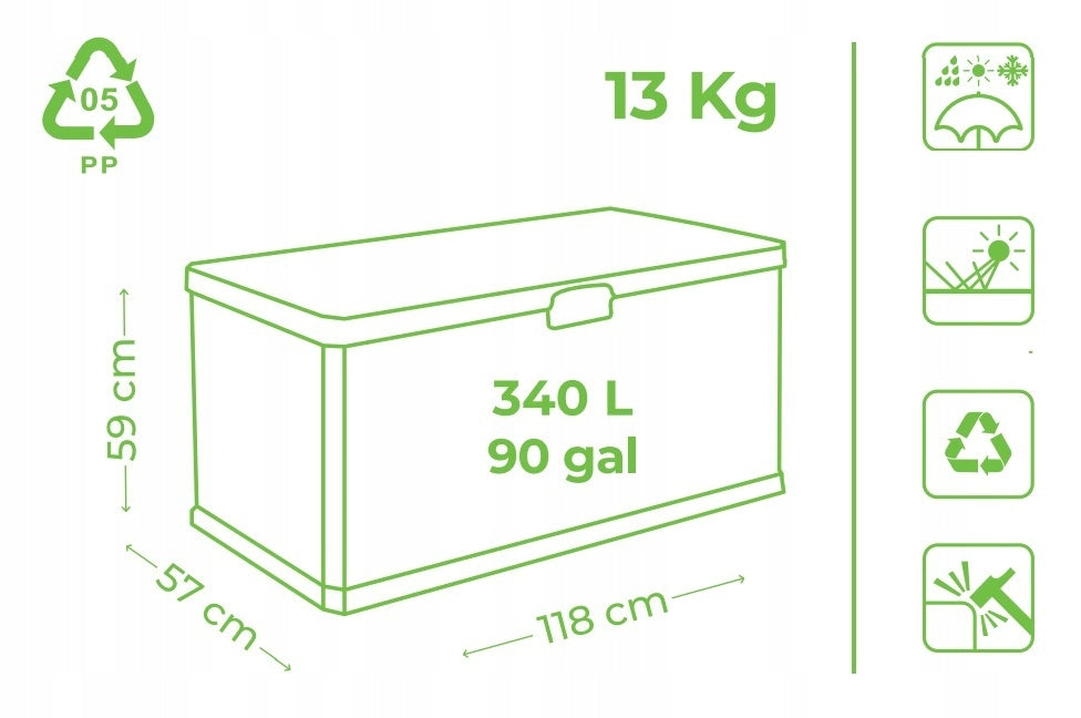 Garden Chest 340 l for Terrace Balcony Trunk Furniture depth 57 cm