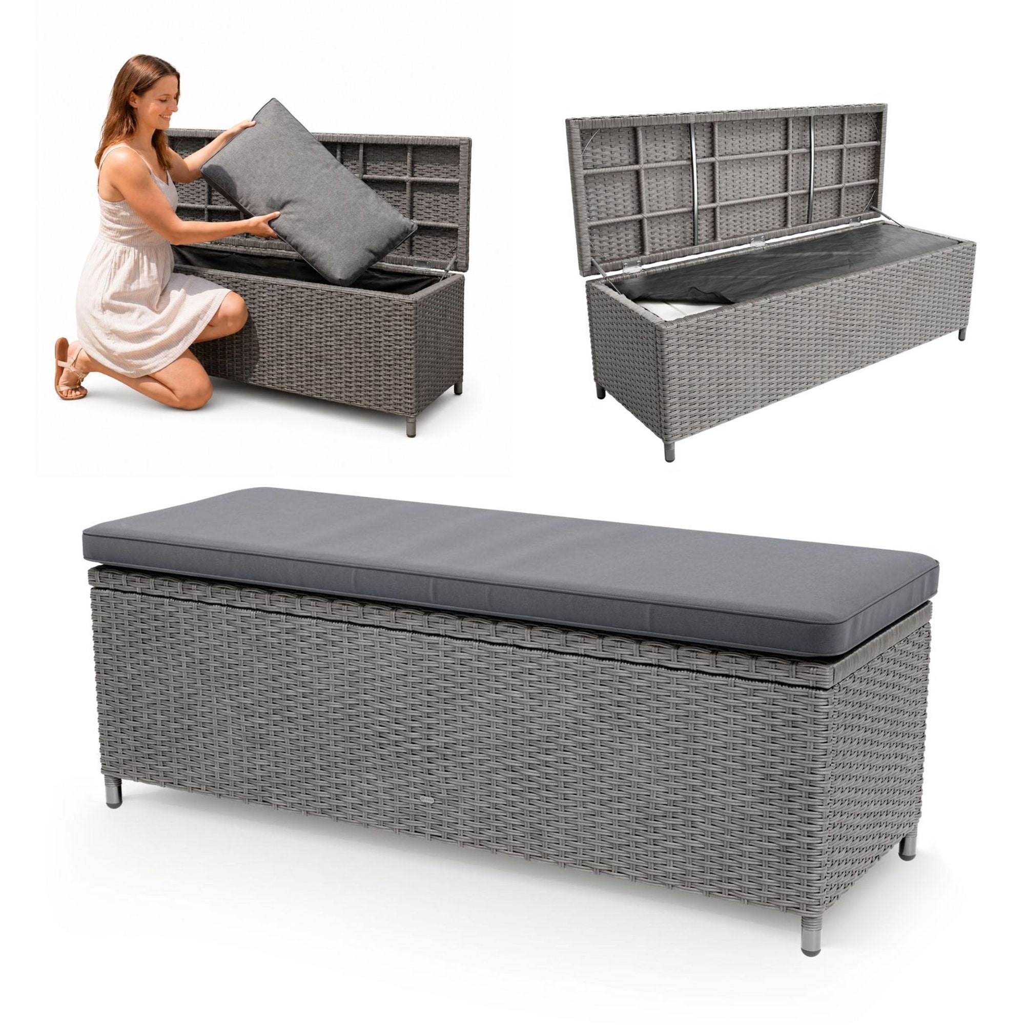 Garden Chest with Seat Cushion Storage Bench Technorattan 2-Person