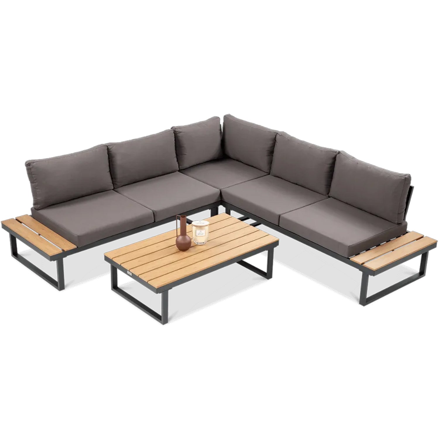 Garden Corner Seating EMERSON Furniture Set Grey Wooden Inserts Line Focus Garden