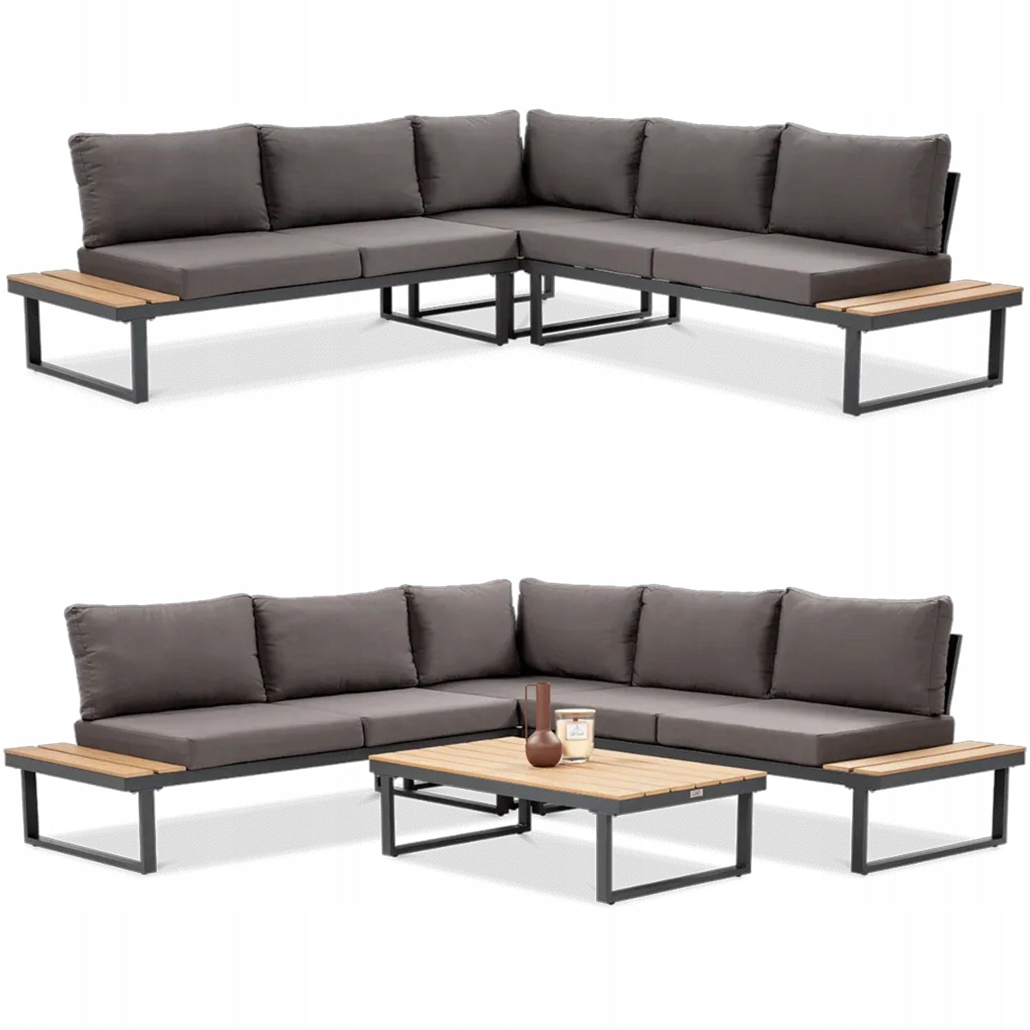 Garden Corner Seating EMERSON Furniture Set Grey Wooden Inserts Main material metal
