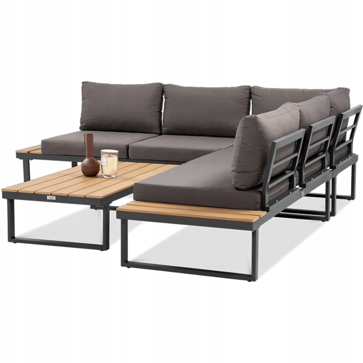 Garden Corner Seating EMERSON Furniture Set Grey Wooden Inserts Set contents corner sofa end table