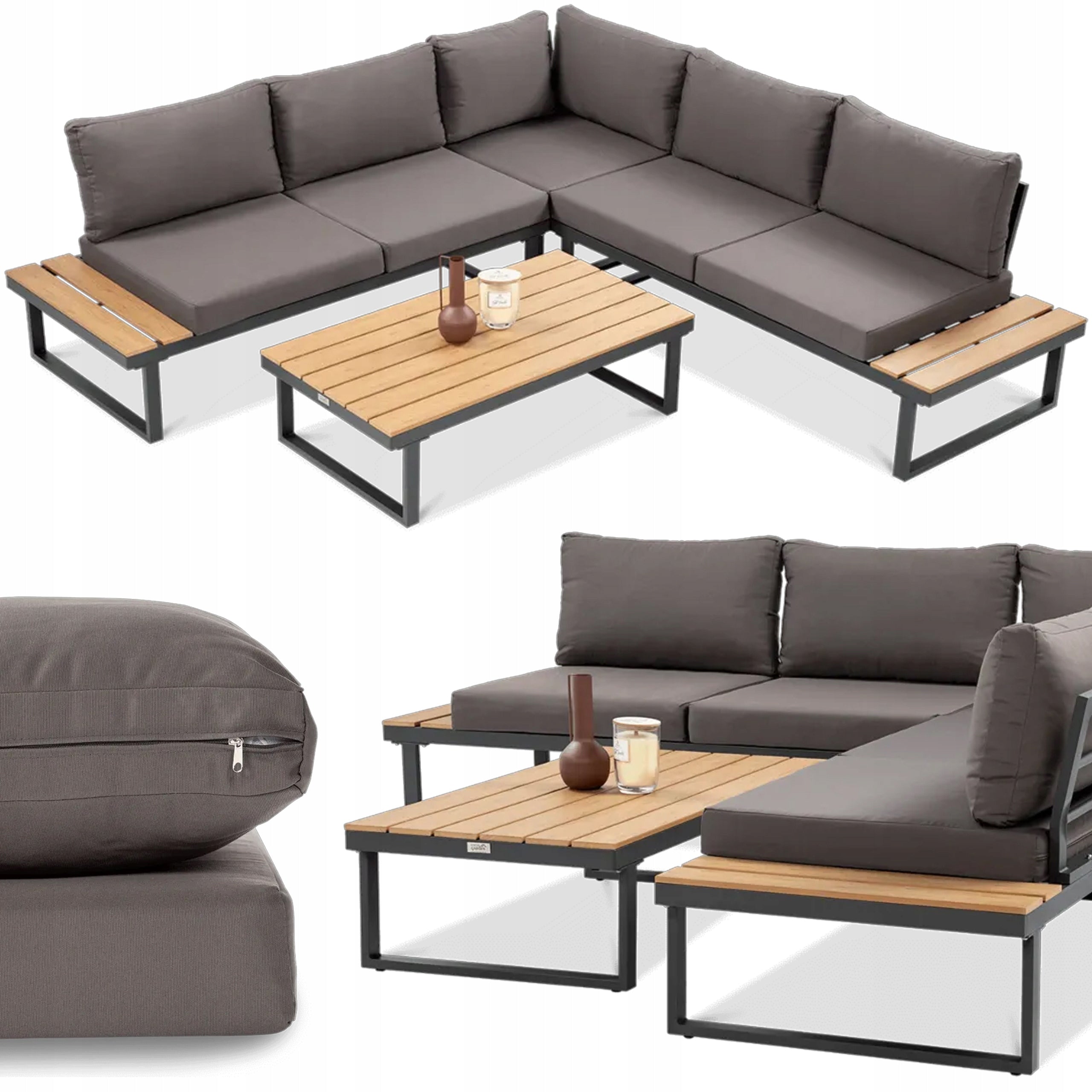 Garden Corner Seating EMERSON Furniture Set Grey Wooden Inserts