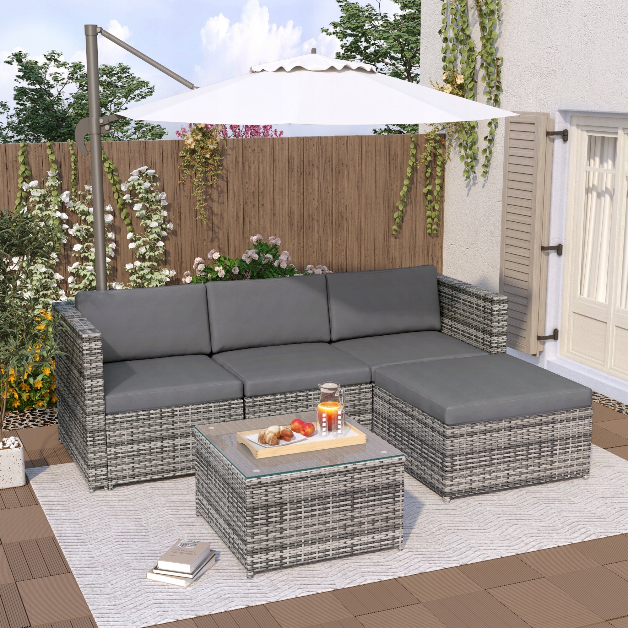 Garden Corner Set Technorattan Modular Set for Terrace 3os Szary