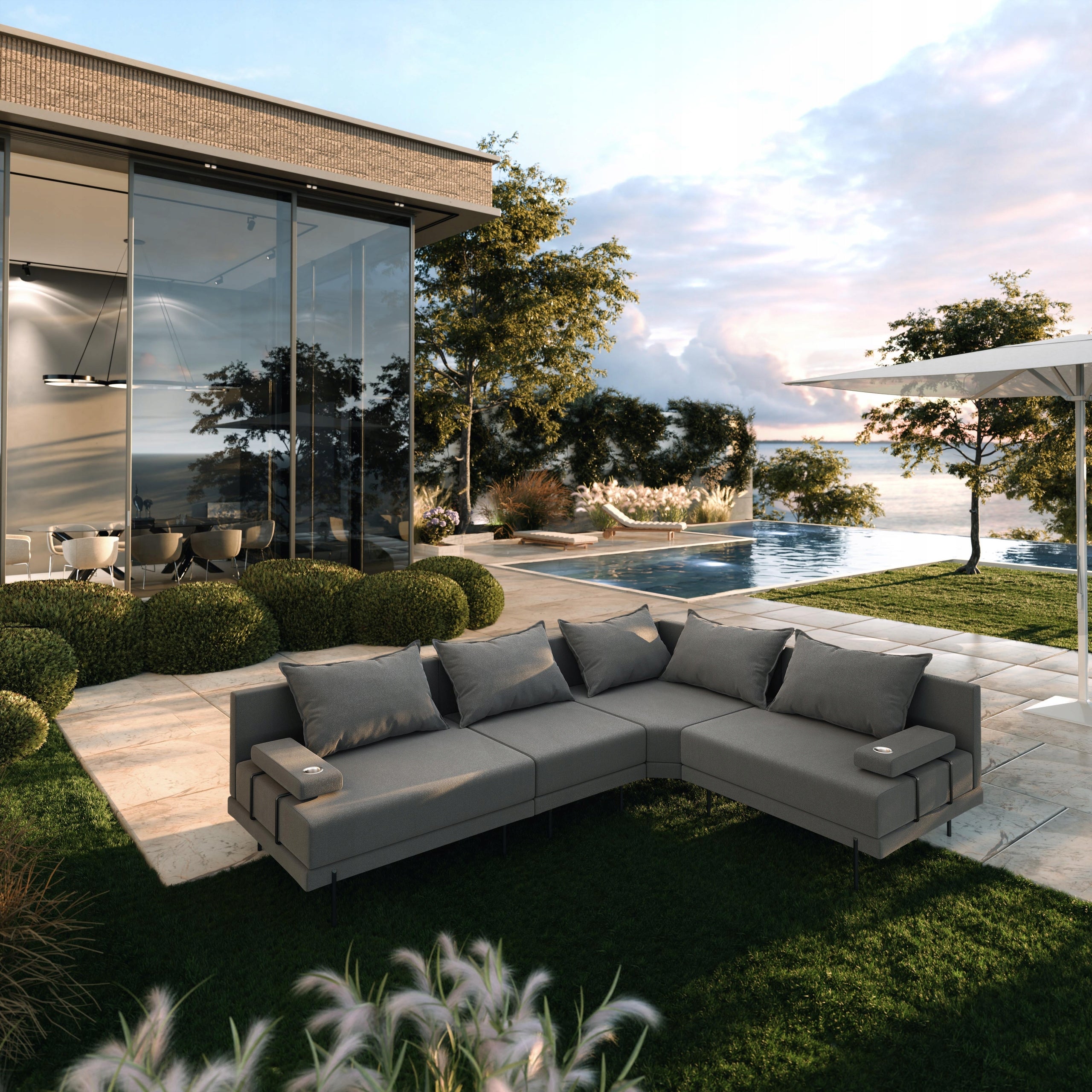 Garden Corner Sofa Bahama M Dark Grey 298 x 222 cm Set Right Color gray
