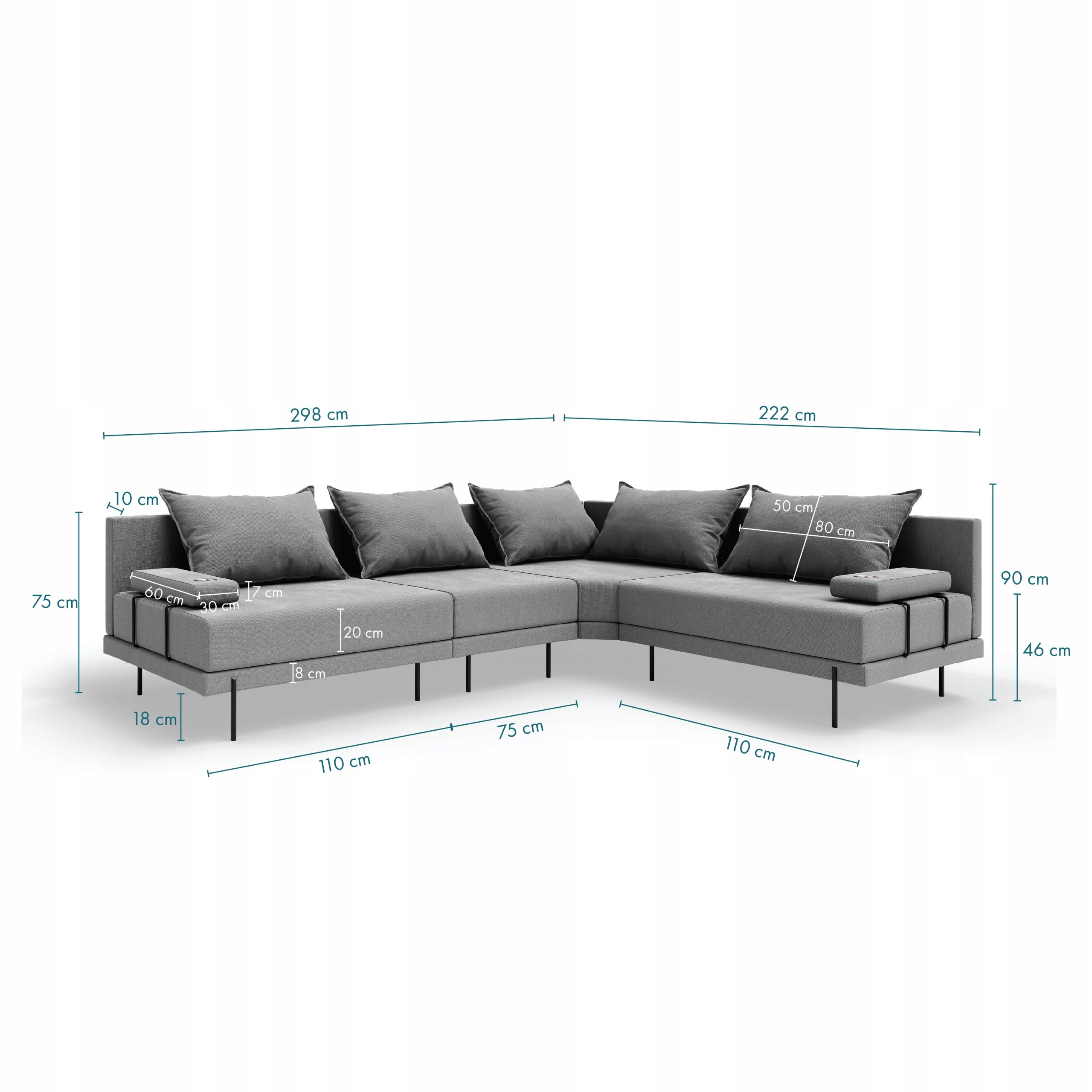 Garden Corner Sofa Bahama M Dark Grey 298 x 222 cm Set Right Main material other