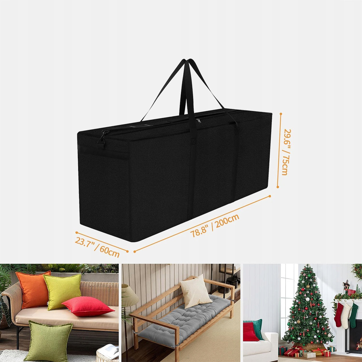 Garden Cushion Storage Bag Durable Oxford Fabric 600D Length 200 cm
