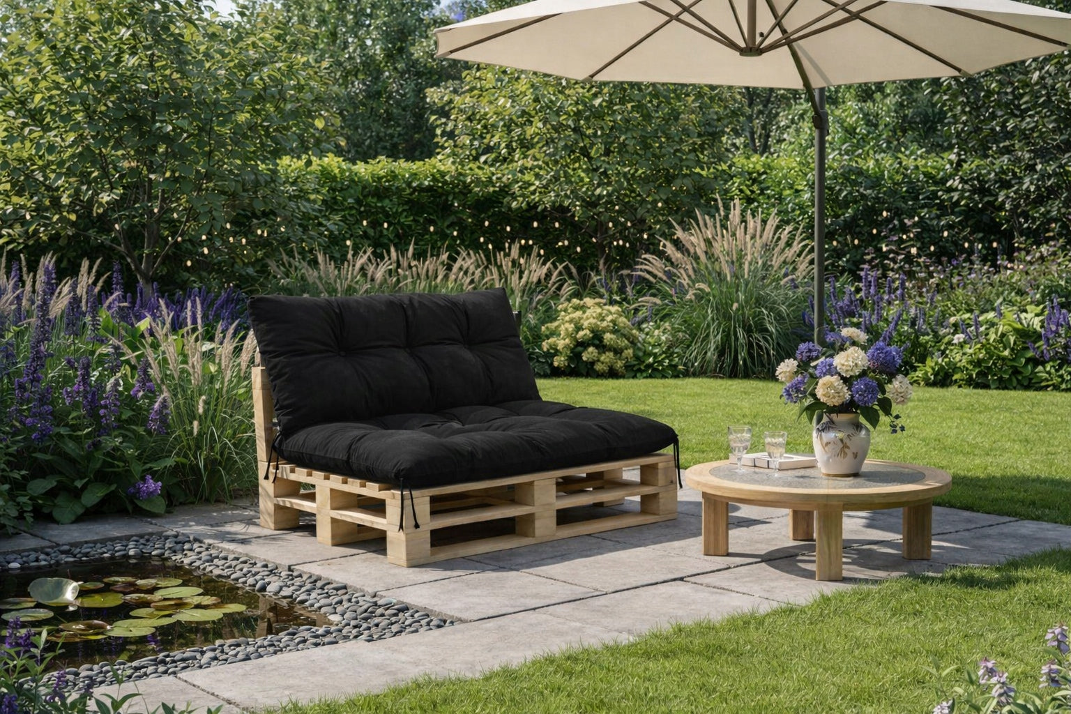 Garden Cushions 120x80x40 for Bench Pallet Swing Waterproof Black Cushion thickness 10 cm