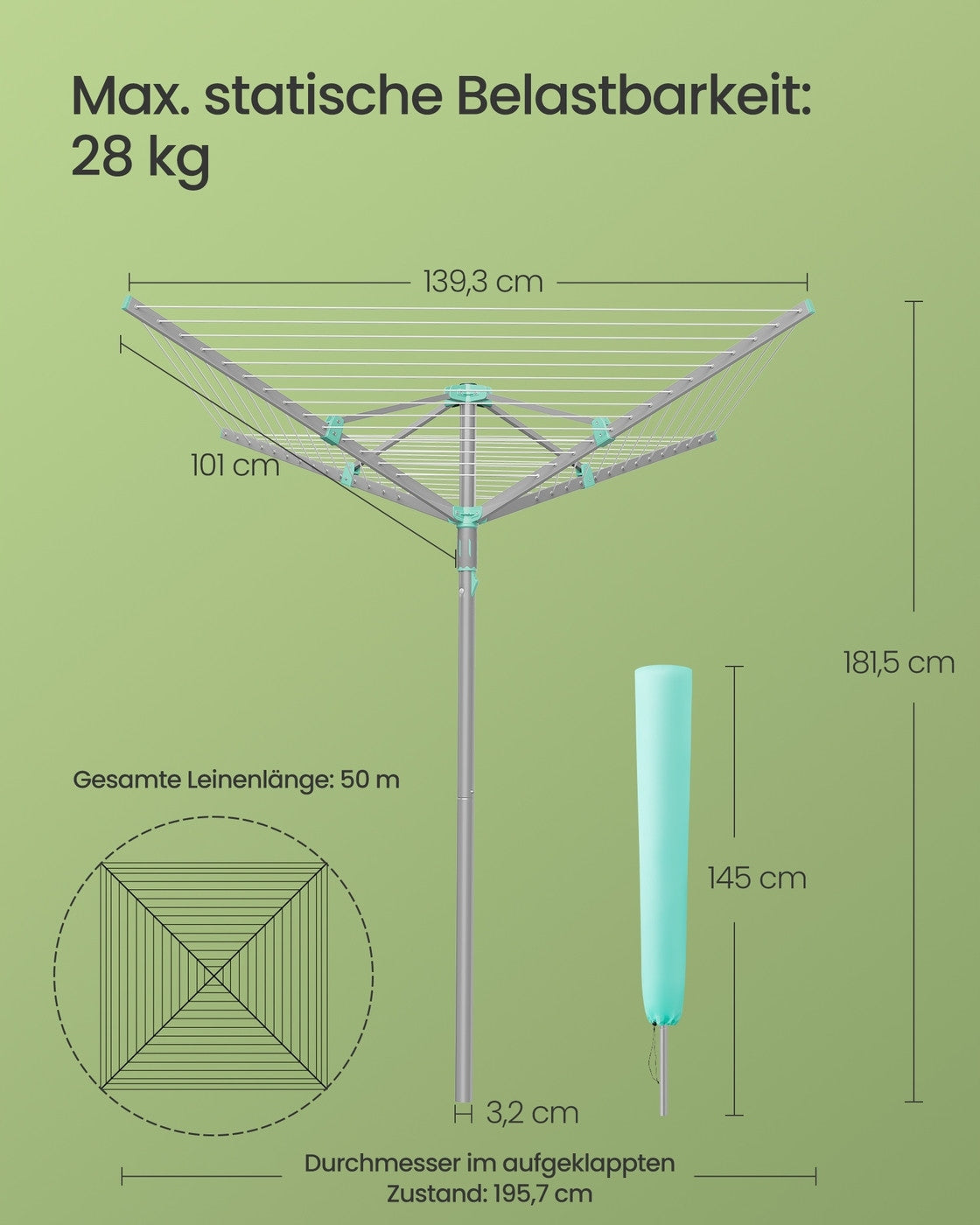 Garden Dryer Songmics Rotating 50m Umbrella Silver Buckles Manufacturer code LLR307EZ01