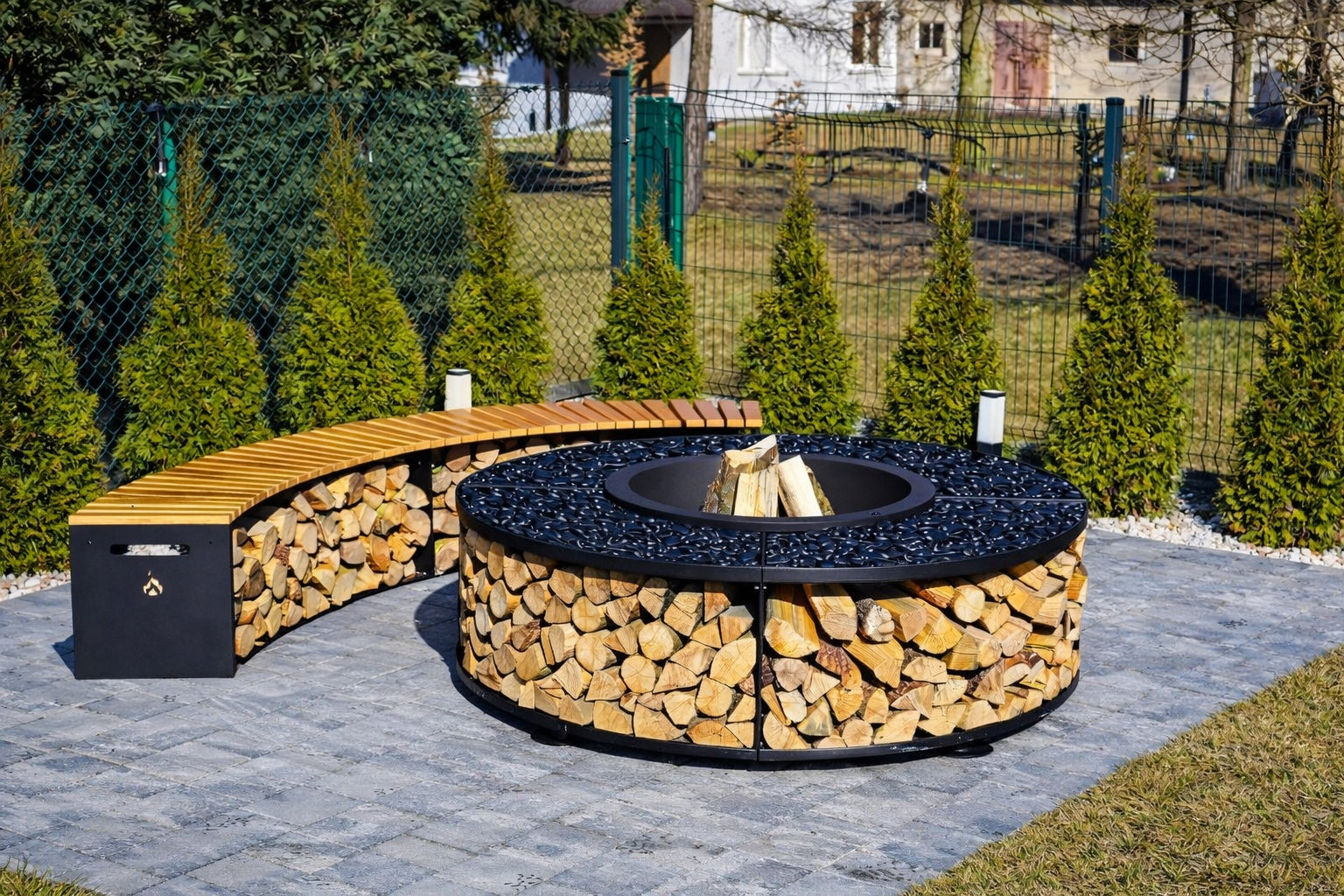 Garden Fireplace Titania 156 cm with Wood Shelf Zinc + Lacquer + Cover Manufacturer no brand