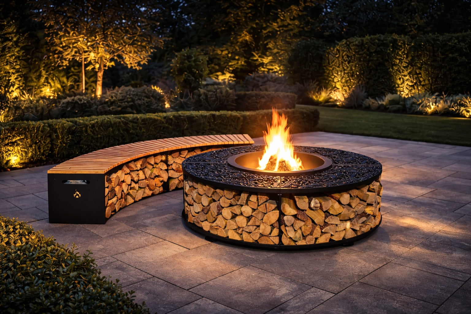 Garden Fireplace Titania 156 cm with Wood Shelf Zinc + Lacquer + Cover