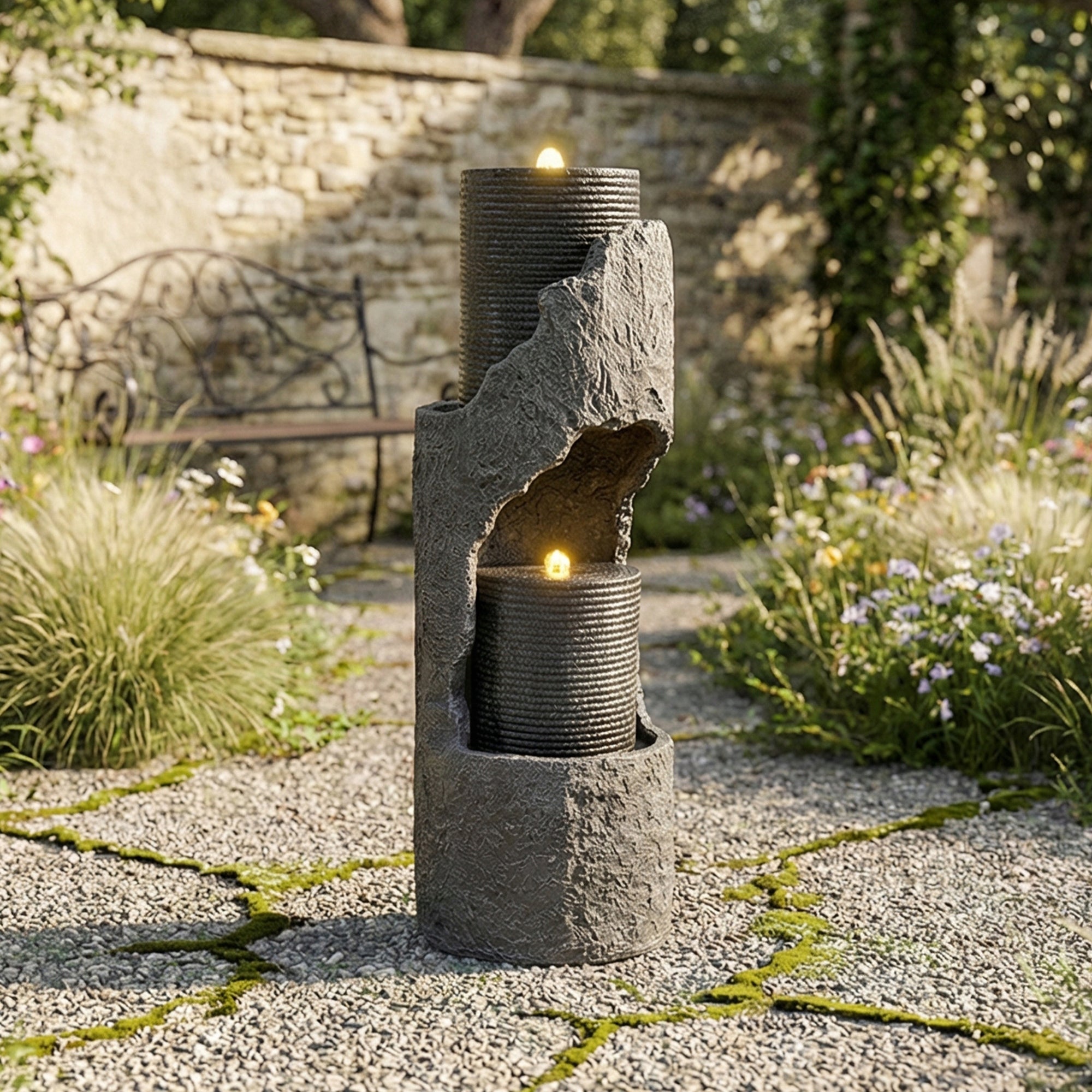 Garden Fountain, LED Lighting, Water Pump, Decorative Tank Packaging status original