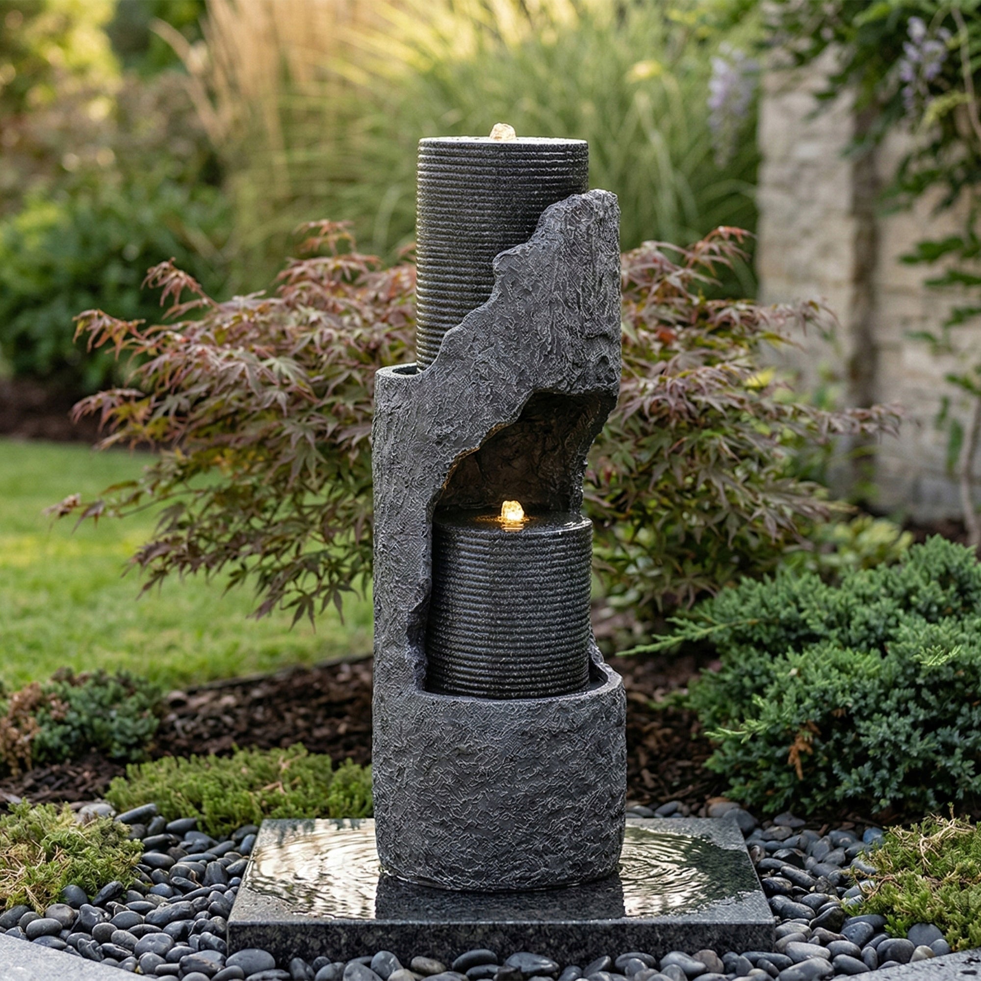 Garden Fountain, LED Lighting, Water Pump, Decorative Tank