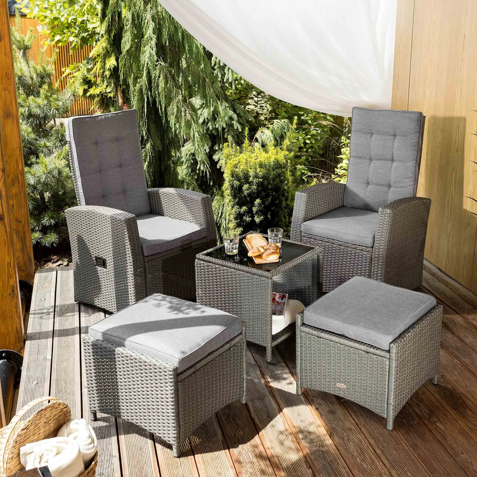 Garden Furniture Adjustable Seat Backrest Coffee Table Footrest Pouf Set For couch set
