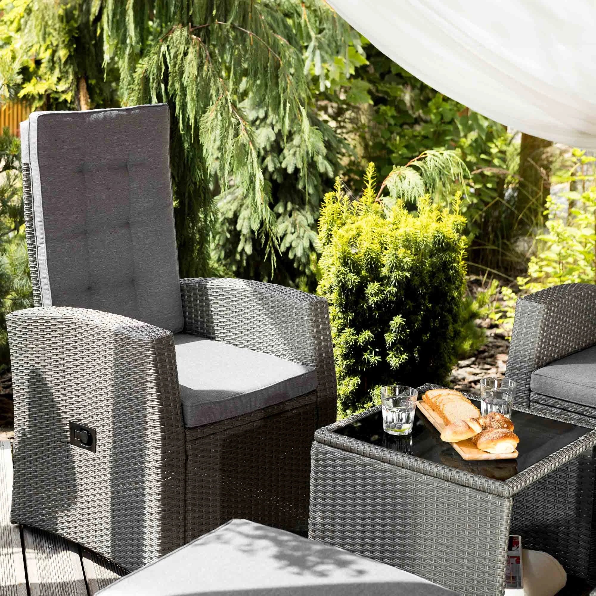 Garden Furniture Adjustable Seat Backrest Coffee Table Footrest Pouf Set Main material synthetic rattan
