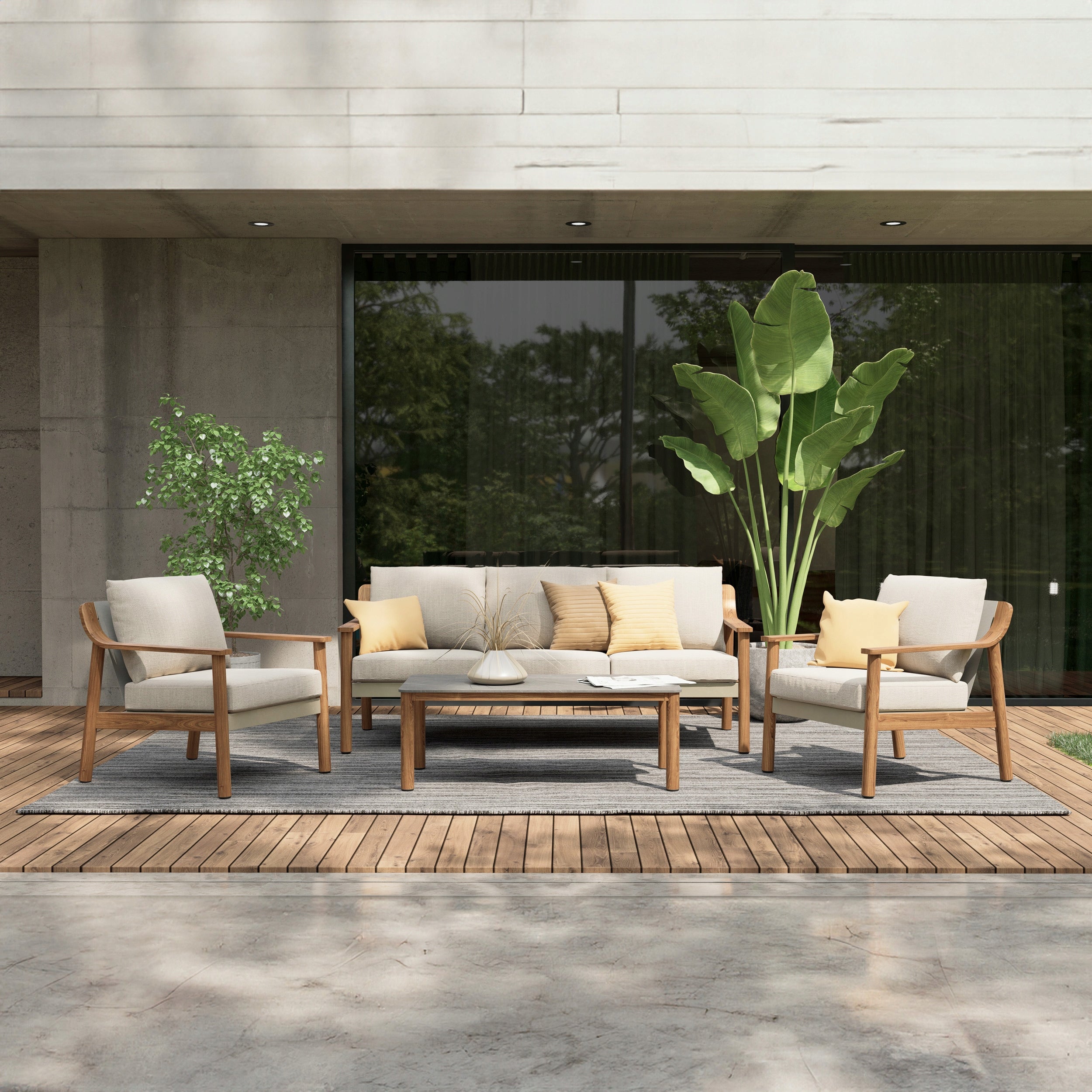 Garden Furniture SOFA TABLE 2 ARMCHAIRS COFFEE SET Leisure BEIGE Terrace Manufacturer no brand