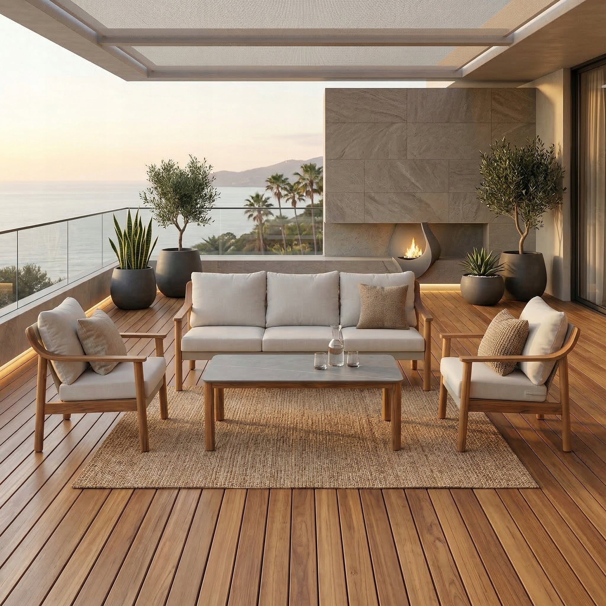 Garden Furniture SOFA TABLE 2 ARMCHAIRS COFFEE SET Leisure BEIGE Terrace Set contents armchair end table other element