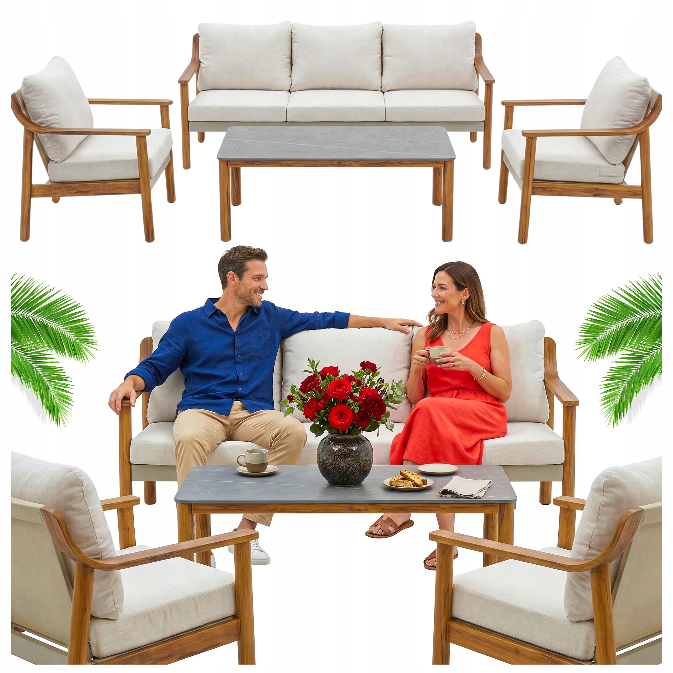 Garden Furniture SOFA TABLE 2 ARMCHAIRS COFFEE SET Leisure BEIGE Terrace