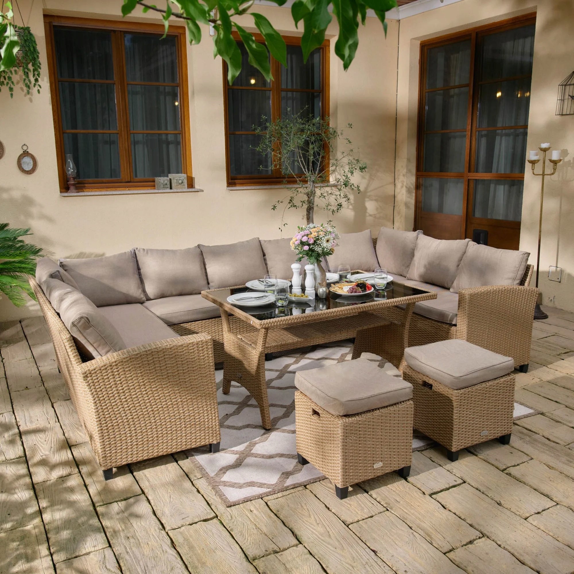 Garden Furniture Set 11 Person Beige Corner Table Furniture Technorattan Line Livorno