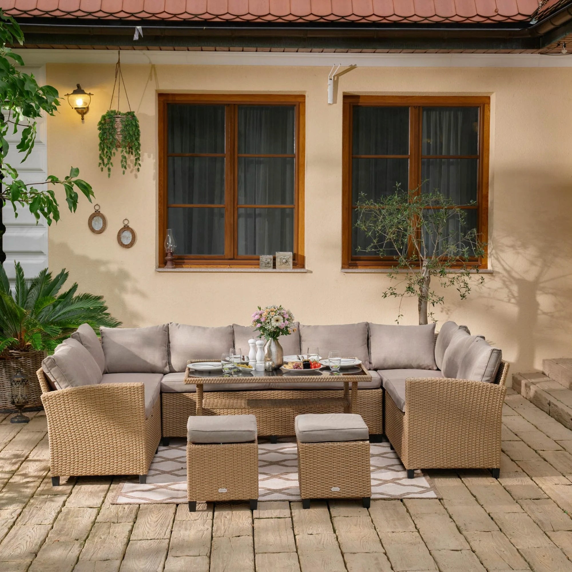 Garden Furniture Set 11 Person Beige Corner Table Furniture Technorattan Manufacturer di volio