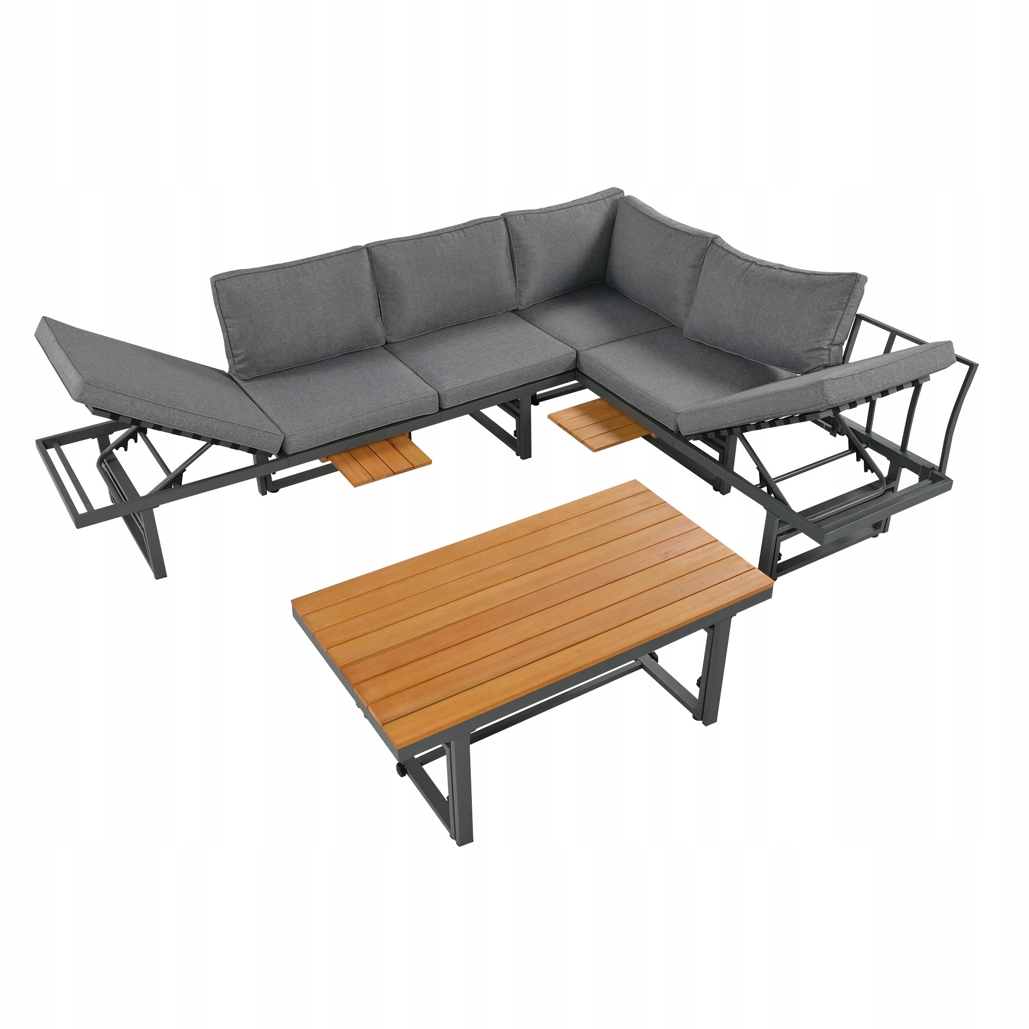 Garden Furniture Set 2 Sofas+Table Adjustable Acacia Wood Iron Grey Main material wood