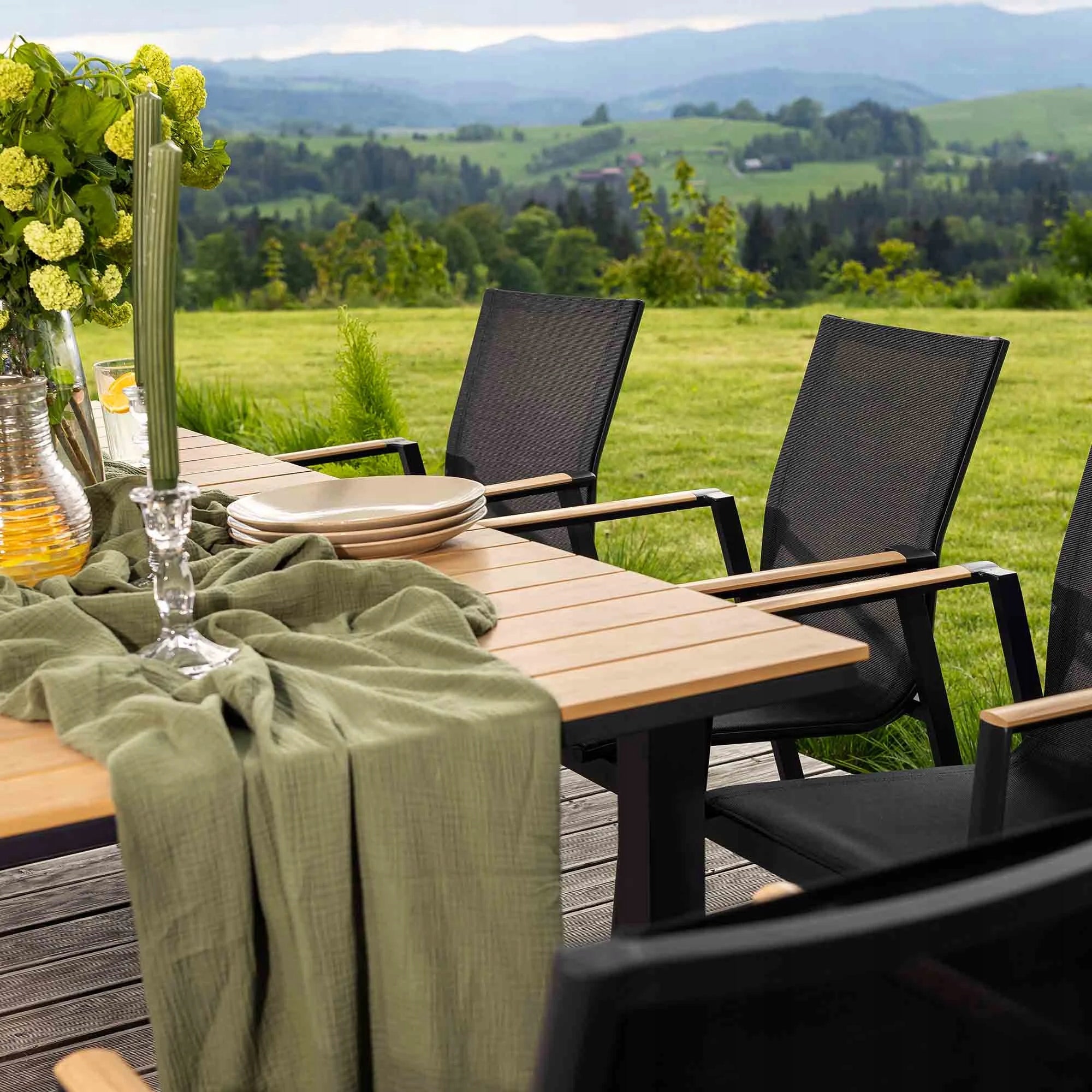 Garden Furniture Set Aluminum Folding Table 210cm 8 Chairs Miranno Color beige