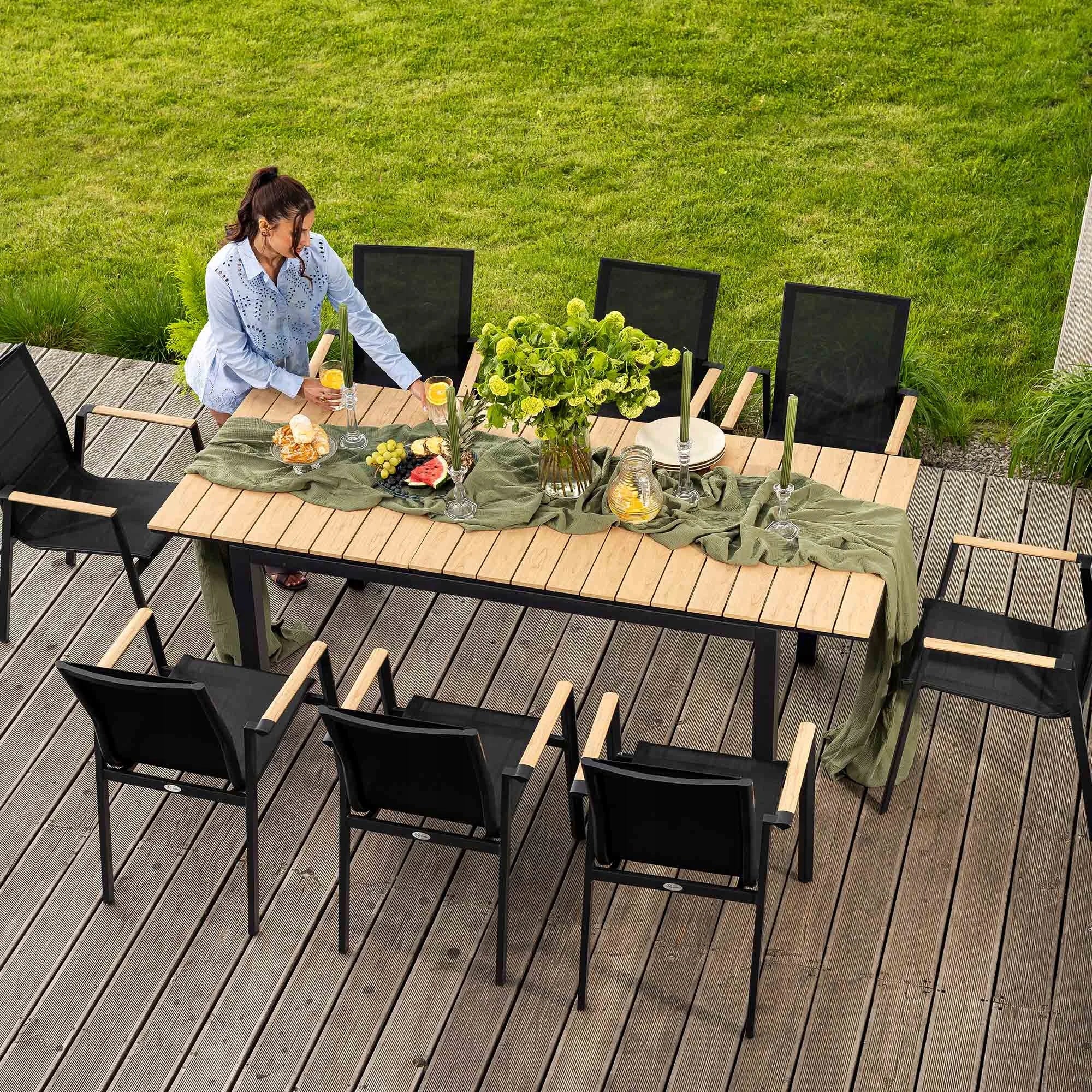 Garden Furniture Set Aluminum Folding Table 210cm 8 Chairs Miranno Manufacturer di volio