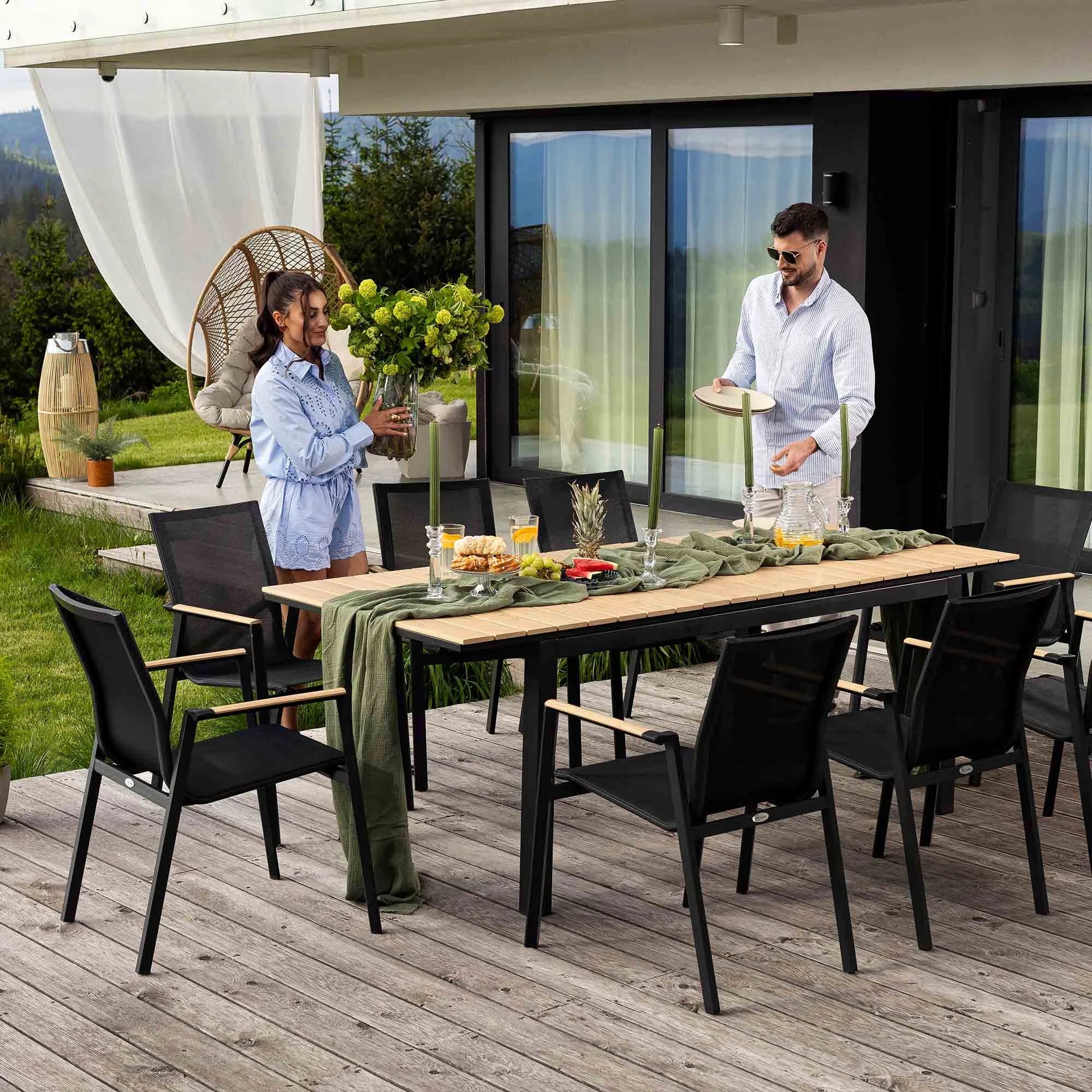 Garden Furniture Set Aluminum Folding Table 210cm 8 Chairs Miranno Packaging status original