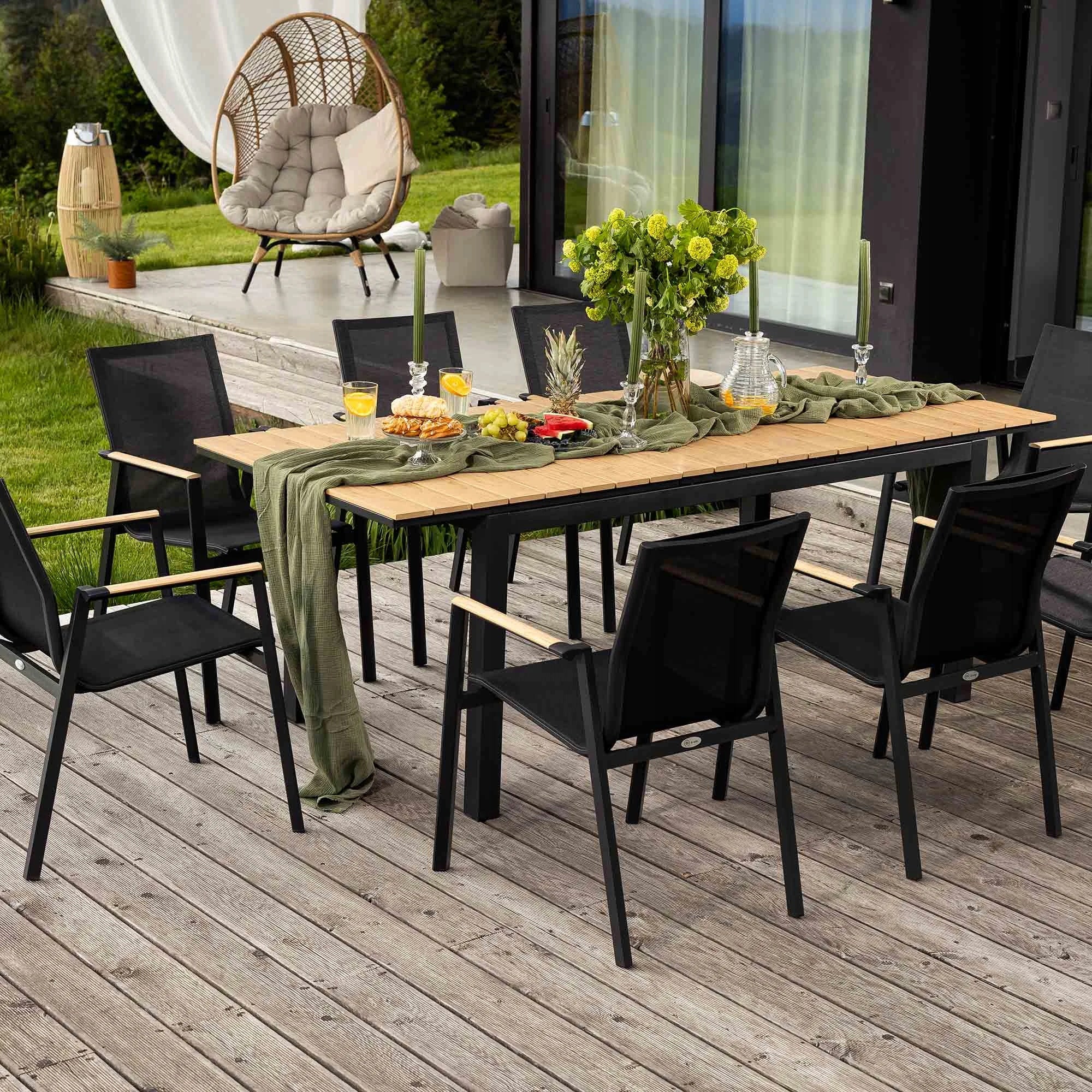 Garden Furniture Set Aluminum Folding Table 210cm 8 Chairs Miranno Set contents chair table