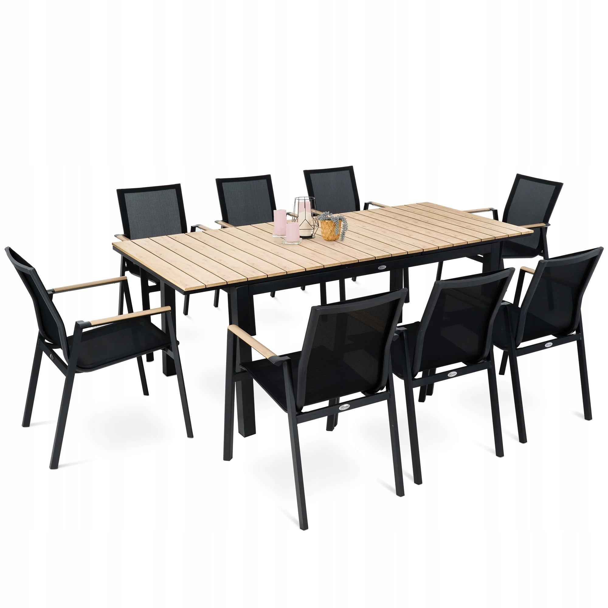 Garden Furniture Set Aluminum Folding Table 210cm 8 Chairs Miranno