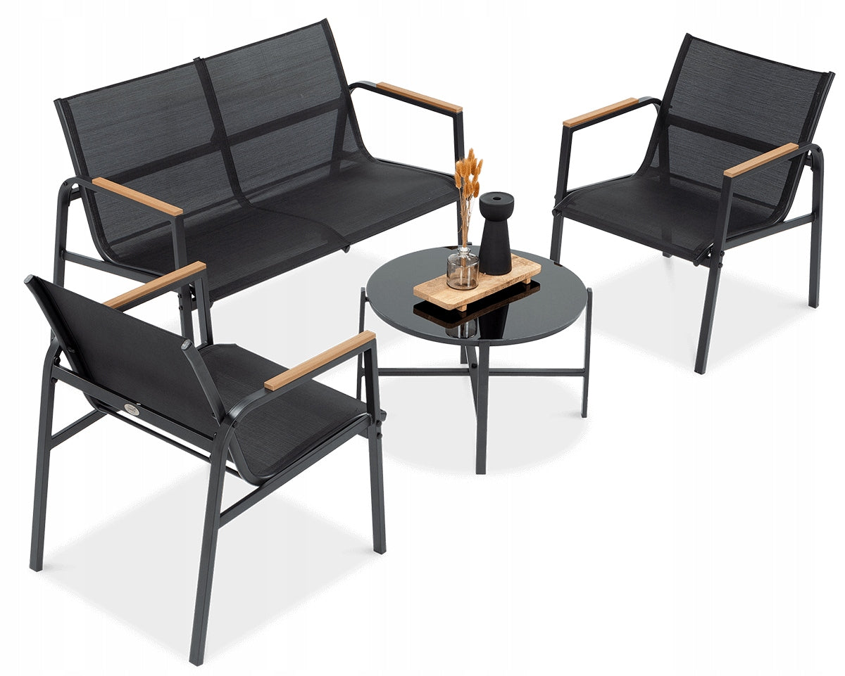 Garden Furniture Set Balcony 2x Armchair Sofa Table MANGO Black Coffee Main material metal