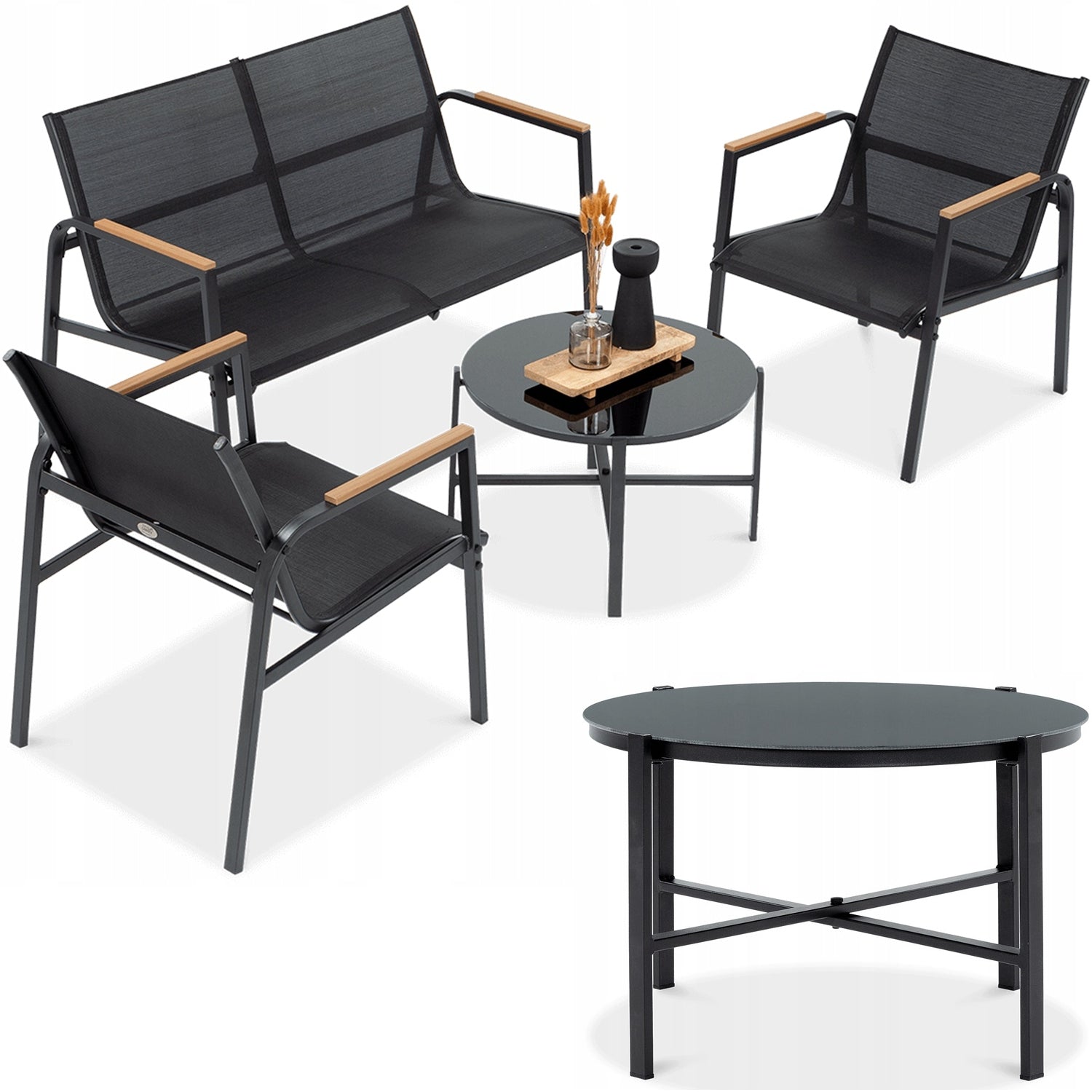 Garden Furniture Set Balcony 2x Armchair Sofa Table MANGO Black Coffee