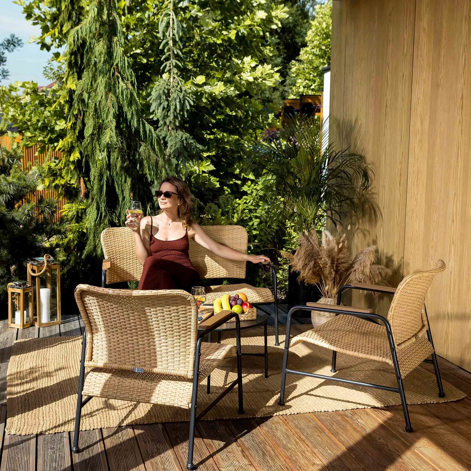 Garden Furniture Set Balcony Furniture Garden 4 Pers. Sofa Table Armchair Set contents armchair bench end table