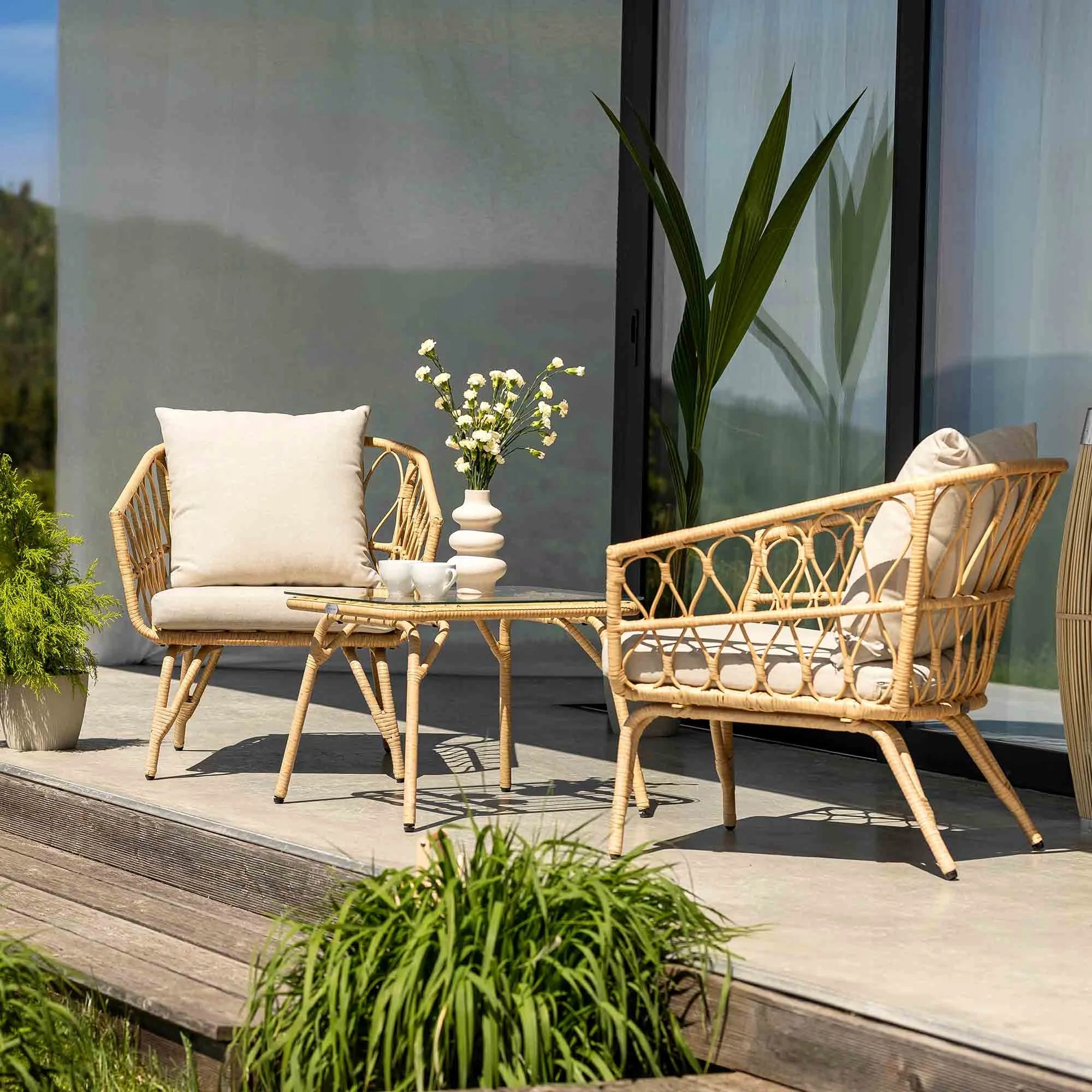 Garden Furniture Set Balcony Table Armchairs Terrace Technoratan 2 people Color beige