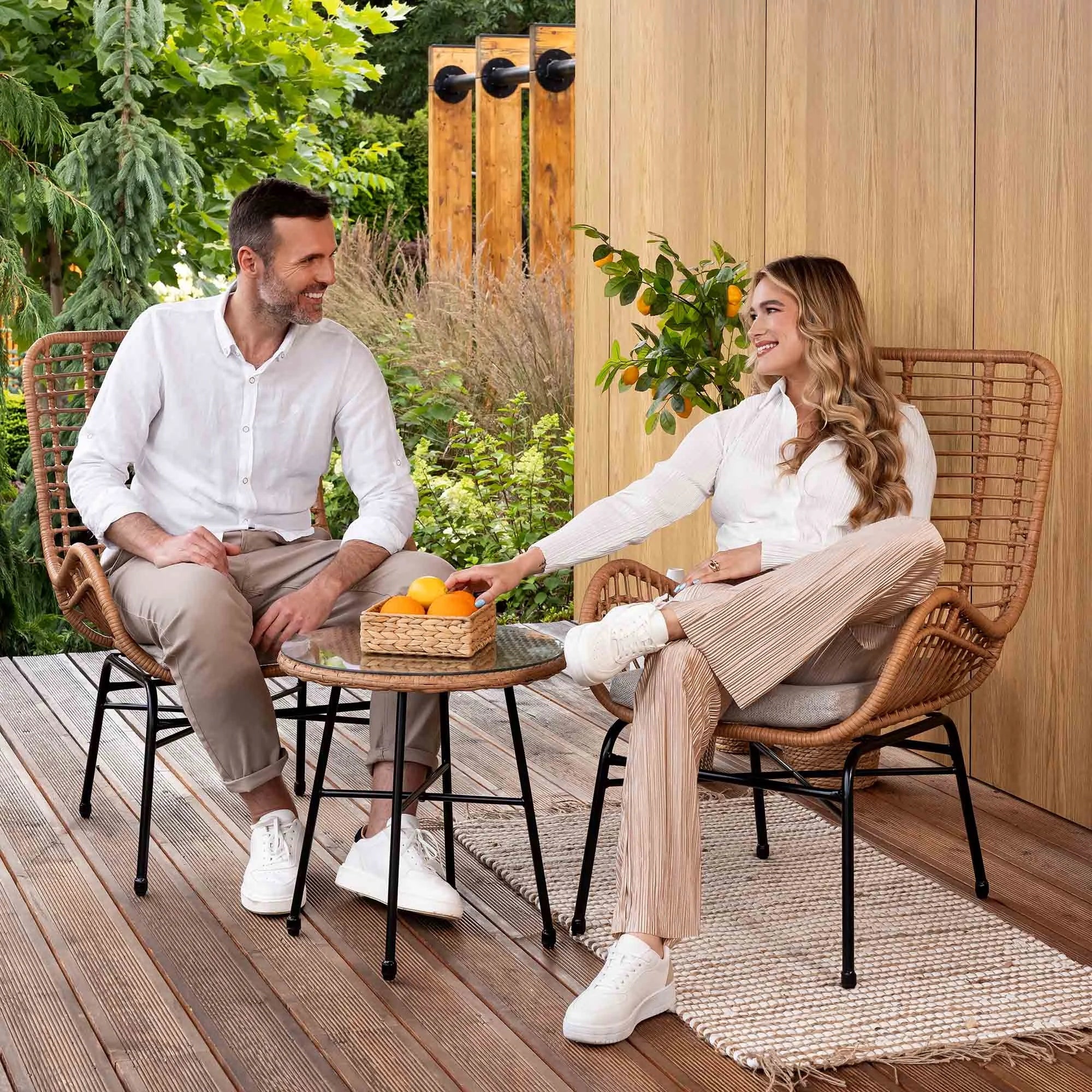 Garden Furniture Set Balcony Terrace Technorattan Table Armchairs di volio Packaging status original