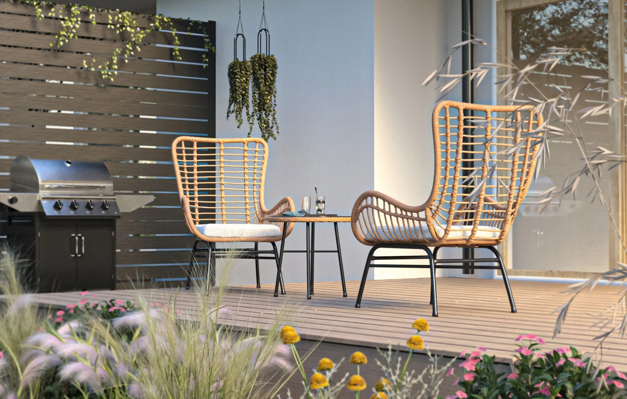 Garden Furniture Set Balcony Terrace Technorattan Table Armchairs di volio Set contents armchair end table