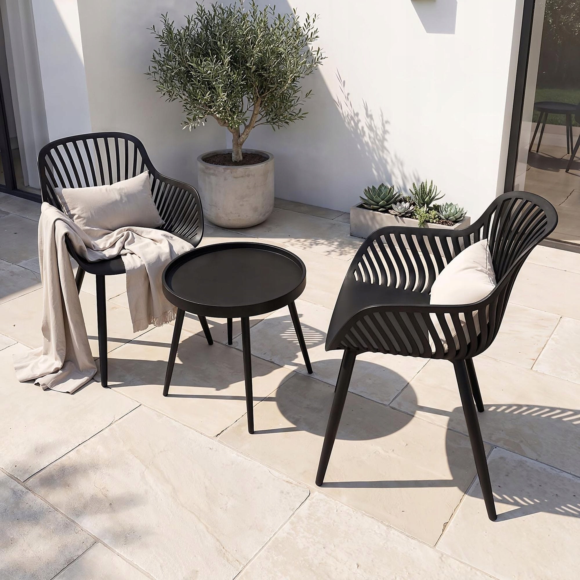 Garden Furniture Set Black 2 Chairs+1 Balcony Table Terrace Steel PP Main material synthetic material