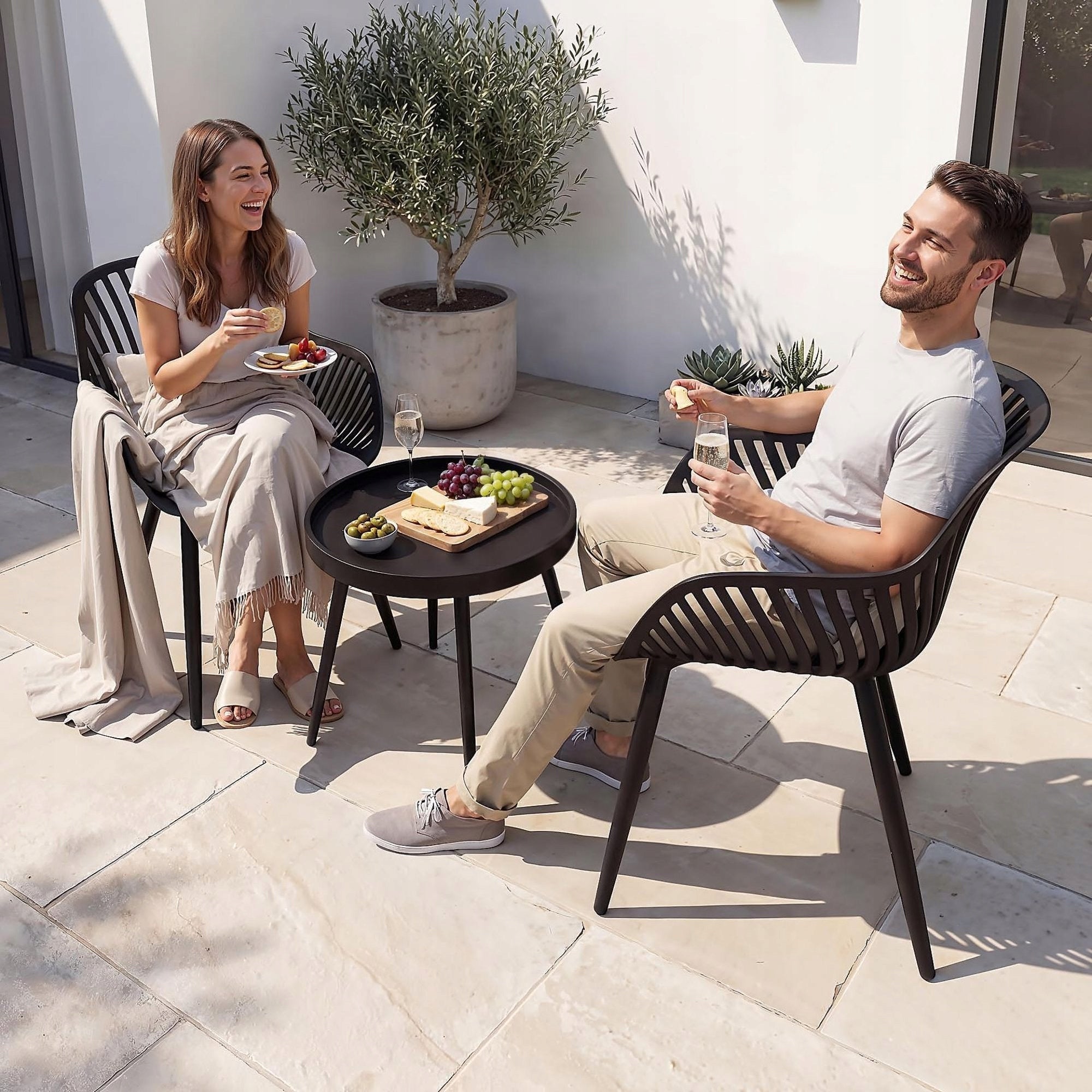 Garden Furniture Set Black 2 Chairs+1 Balcony Table Terrace Steel PP Manufacturer di volio